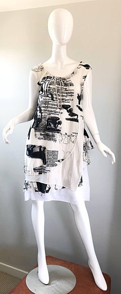 Rare 56G S / S 2006 Japanese Black and White Novelty Newspaper Print Dress