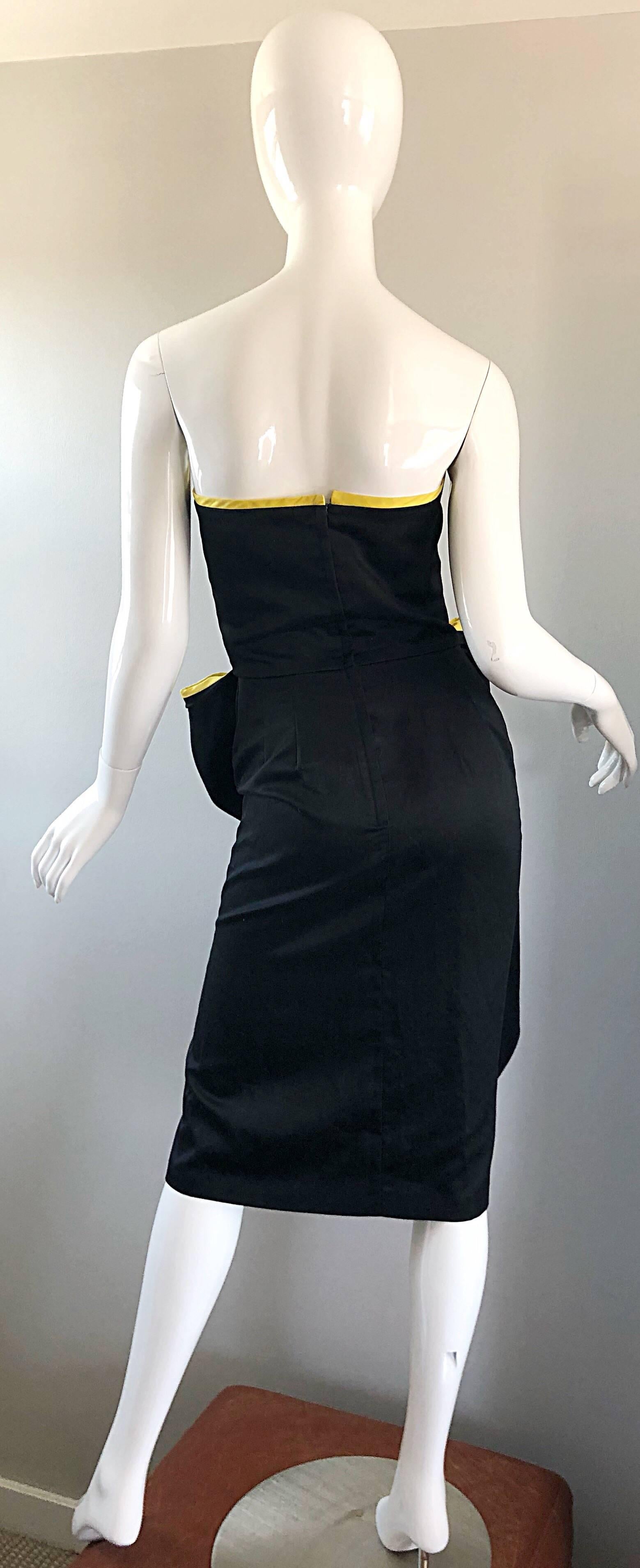 Vintage Victor Costa Black + Yellow Avant Garde 1980s Strapless Cotton Dress In Excellent Condition For Sale In San Diego, CA