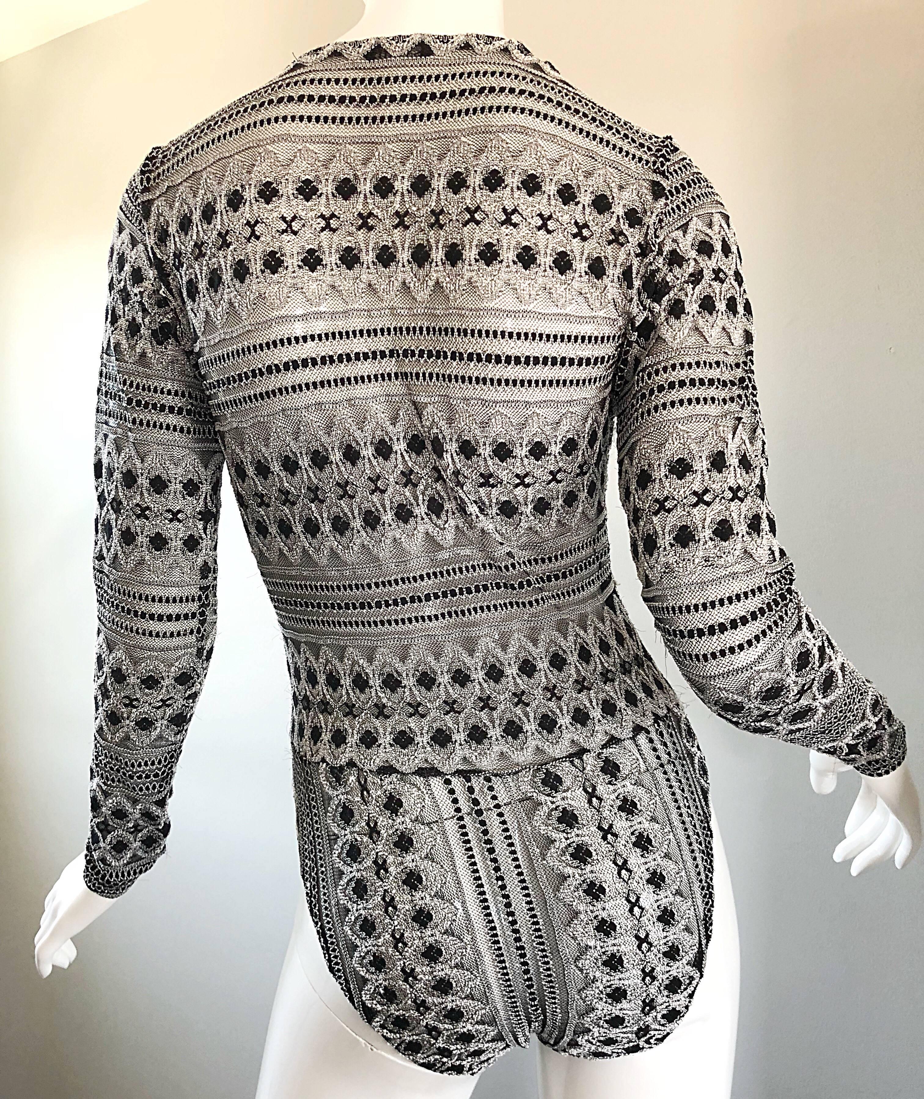 1990s French Black and White Long Sleeve Knit Vintage 90s One Piece Bodysuit 2