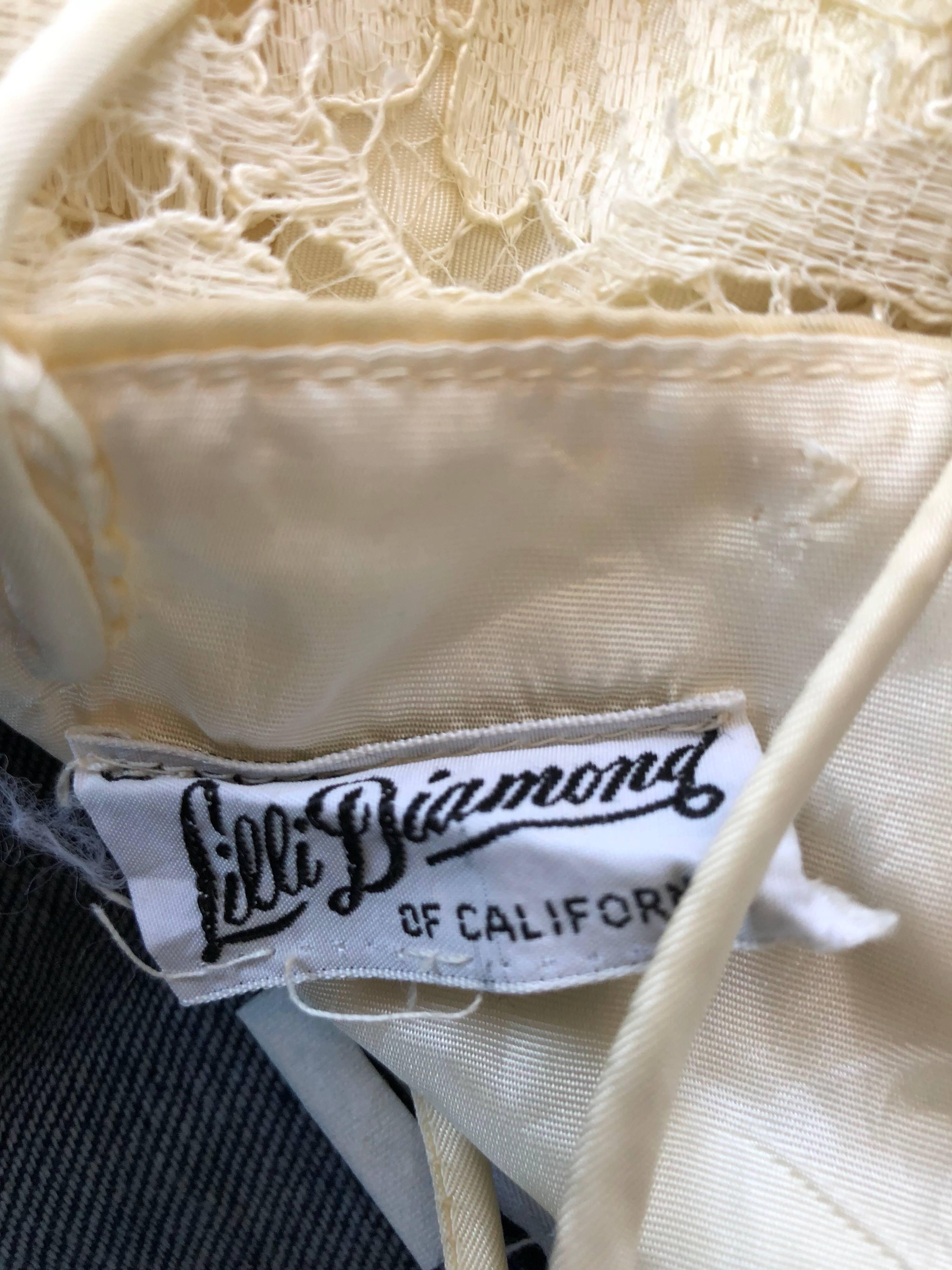 1950er Lilli Diamond Elfenbeinfarbenes Off-White Vintage 50er Wiggle Kleid aus französischer Spitze mit Diamanten im Angebot 5