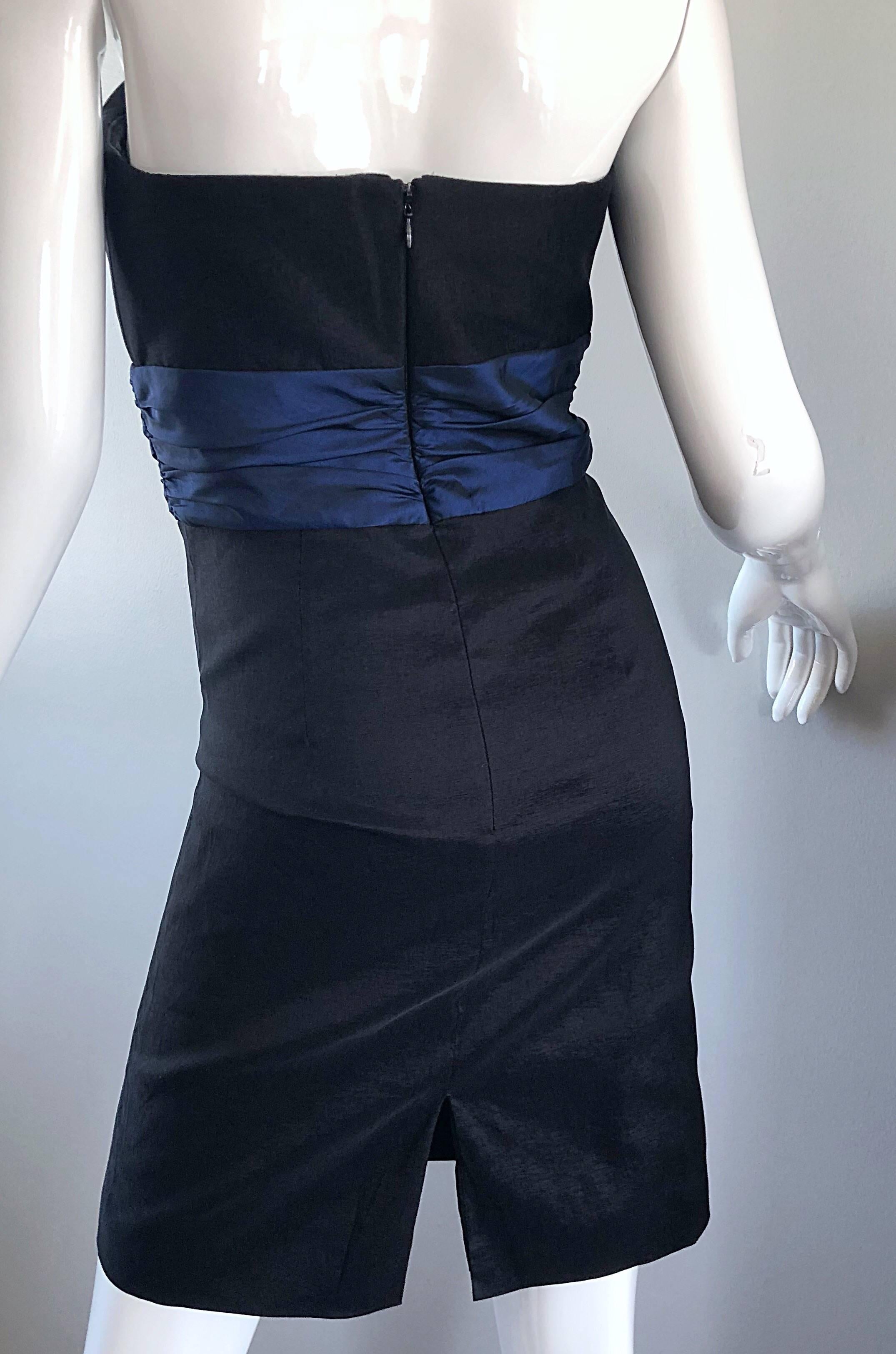 Badgley Mischka 2000s Sz 4 Vintage Avant Garde Black Navy Blue Sequin Mini Dress For Sale 1