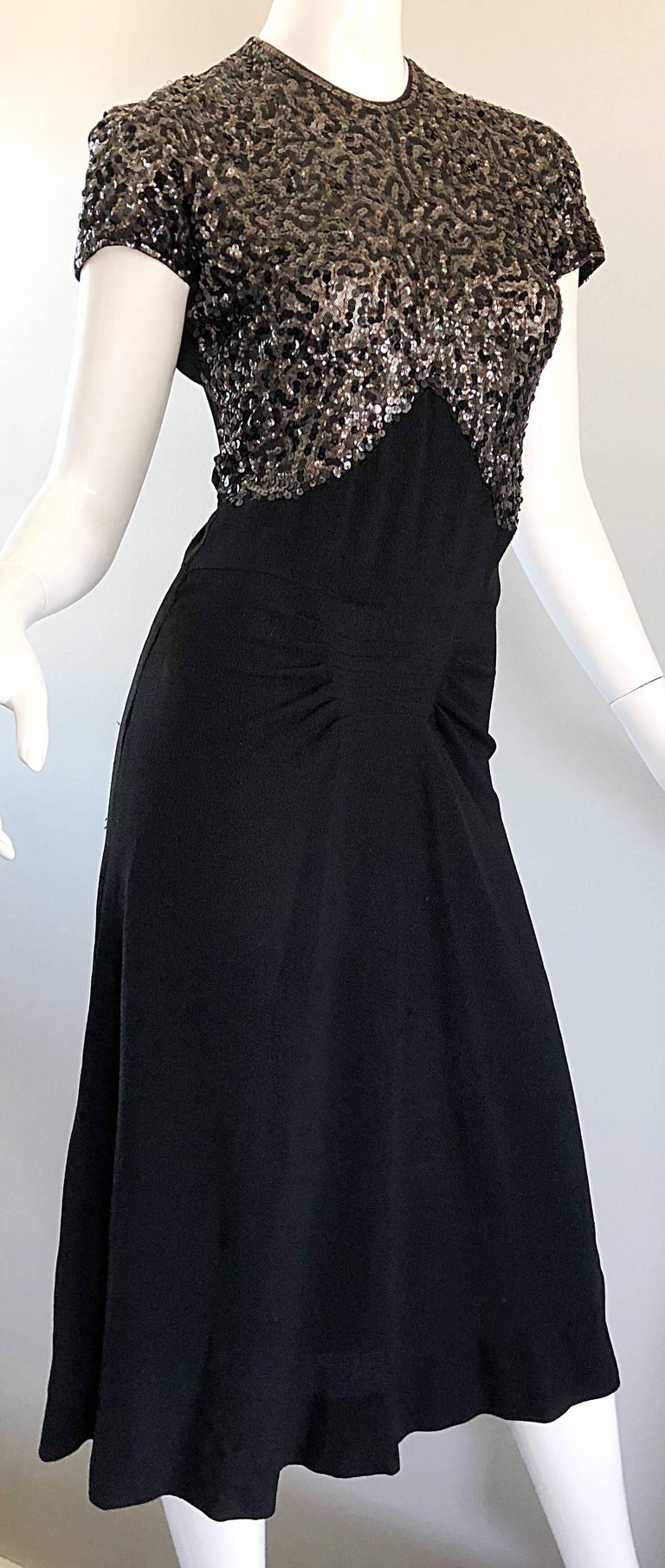 Beautiful 1940s Black Sequin Crepe Vintage 40s Cocktail Dress For Sale ...