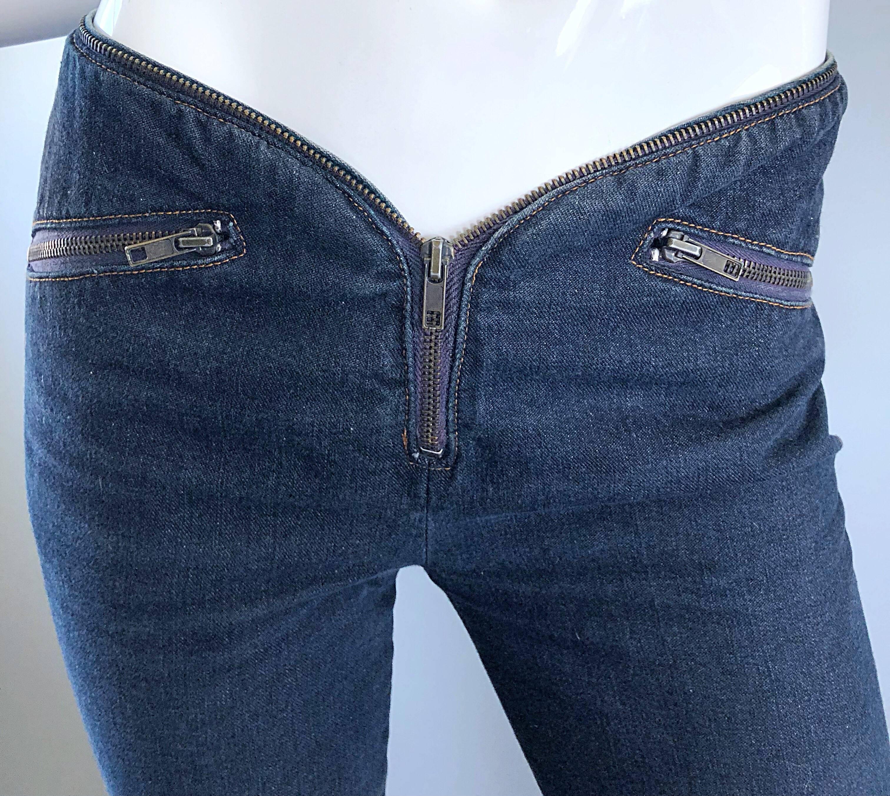 Black 1990s Katayone Adeli Size 6 Low Rise Dark Blue Flare Leg Vintage Denim Blue Jean