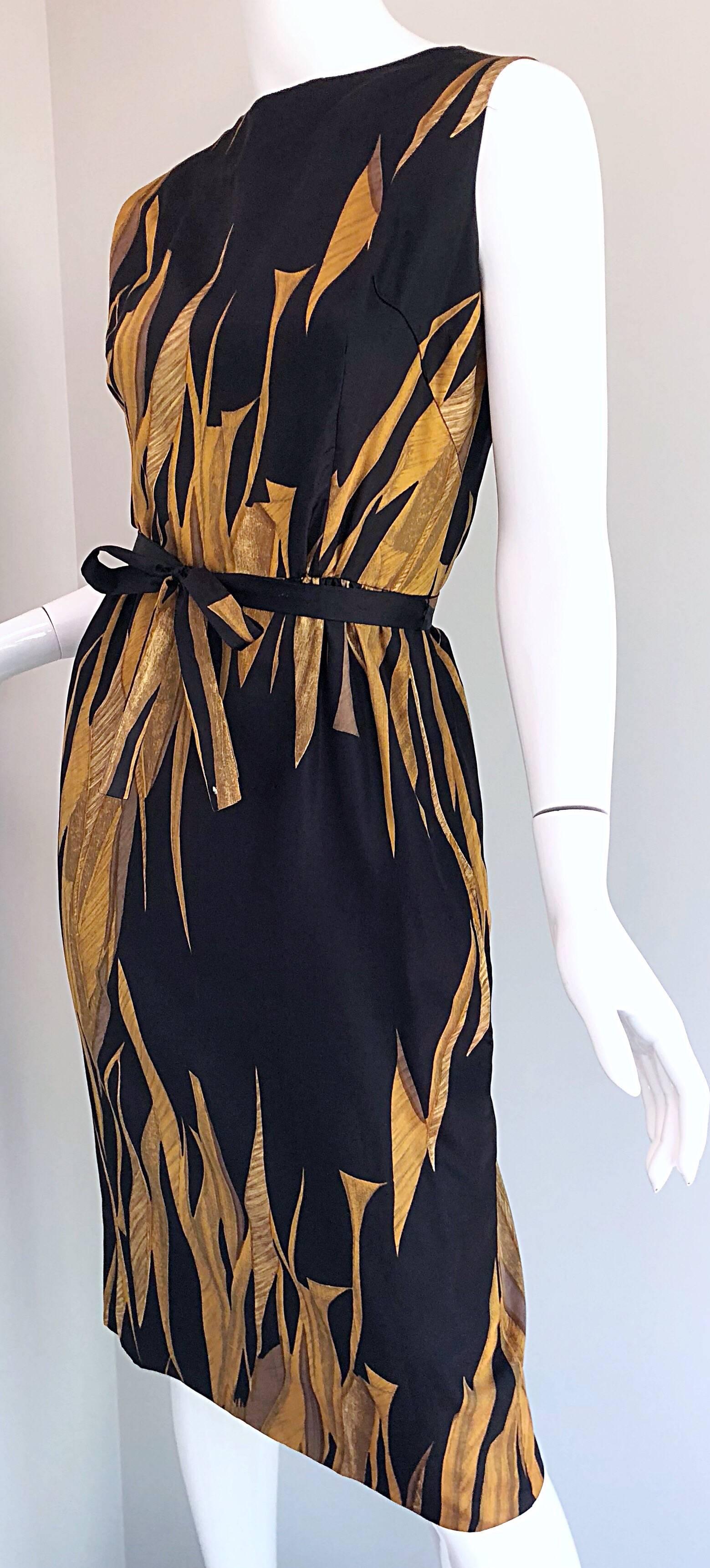 Rare 1950s Neiman Marcus Black + Gold Wheat Print Vintage Dress & Kimono Jacket 1