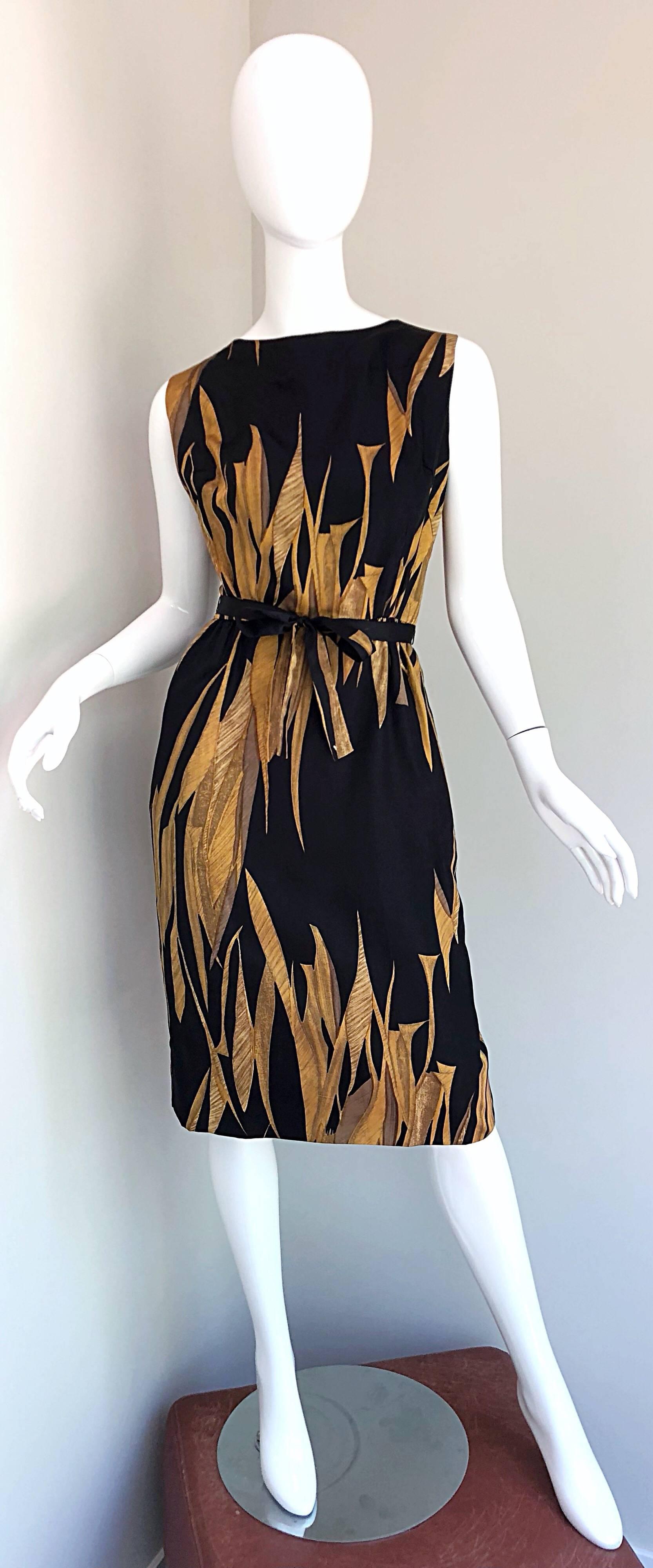 Rare 1950s Neiman Marcus Black + Gold Wheat Print Vintage Dress & Kimono Jacket 2