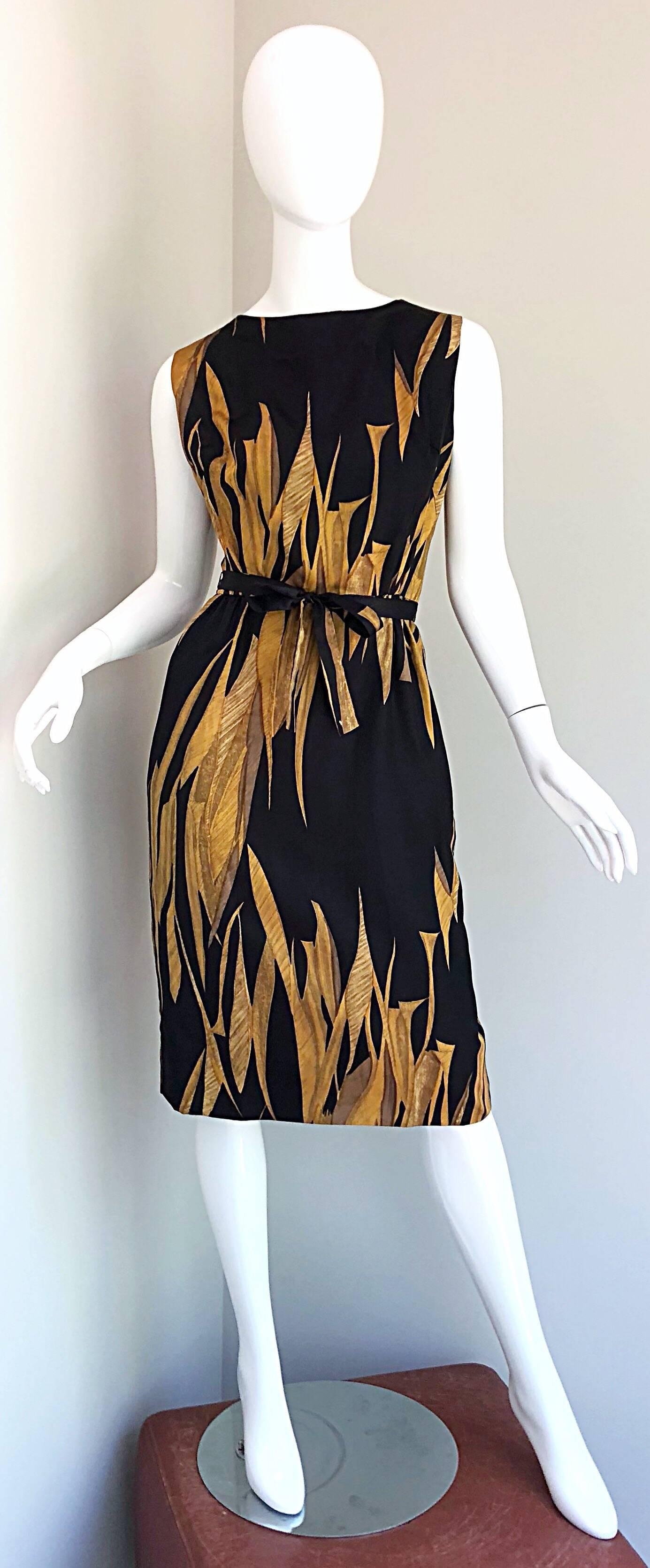 Rare 1950s Neiman Marcus Black + Gold Wheat Print Vintage Dress & Kimono Jacket 7