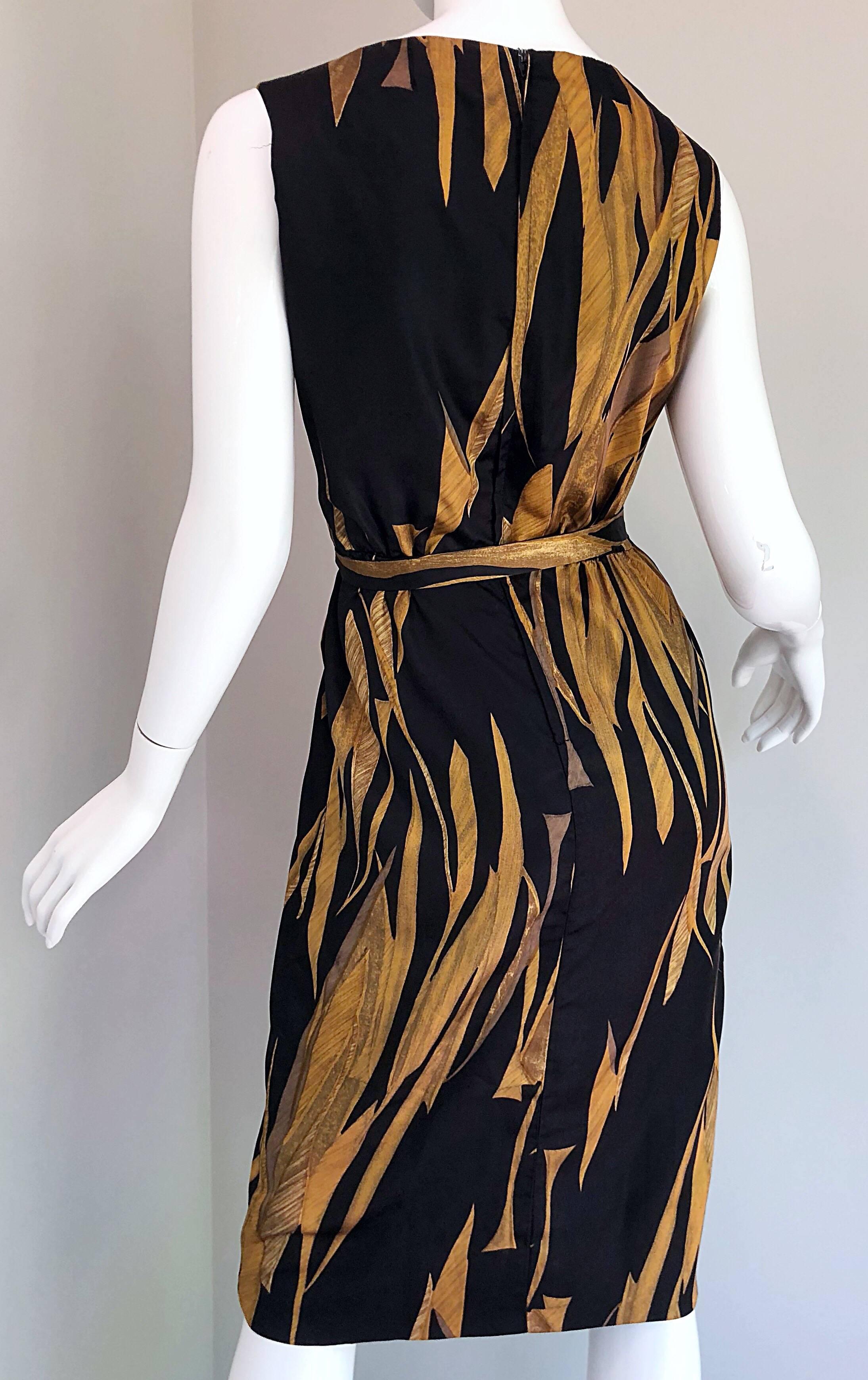 Rare 1950s Neiman Marcus Black + Gold Wheat Print Vintage Dress & Kimono Jacket 8