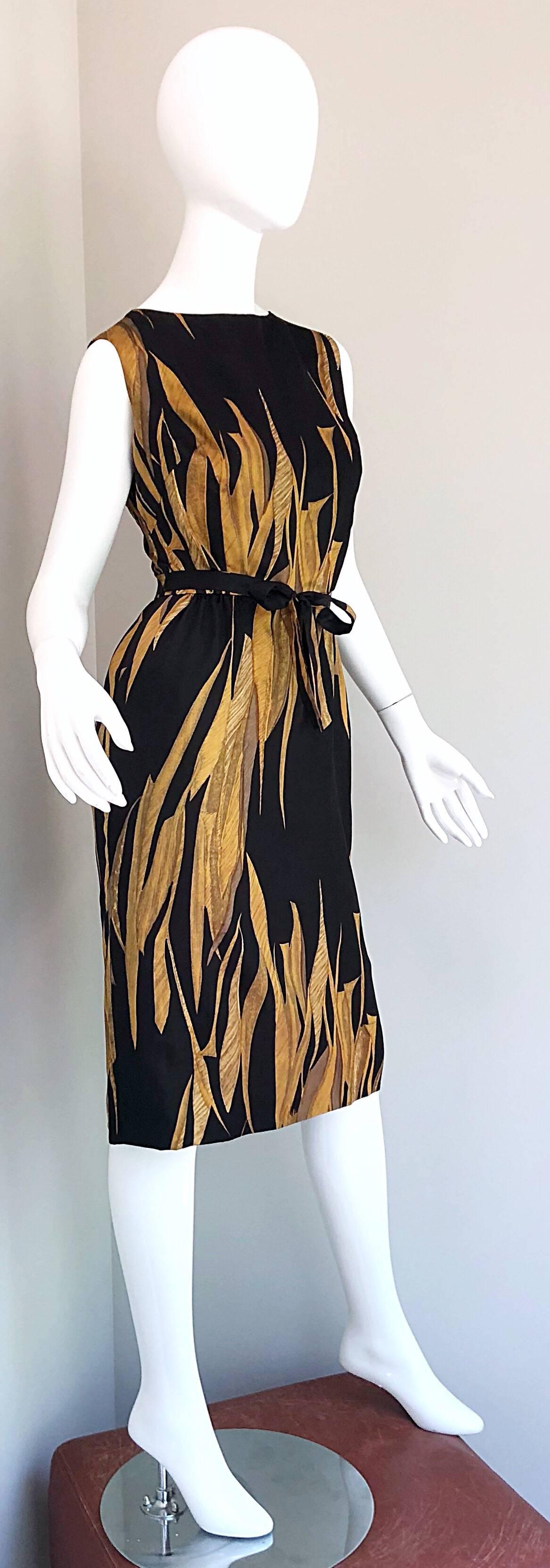 Rare 1950s Neiman Marcus Black + Gold Wheat Print Vintage Dress & Kimono Jacket 9