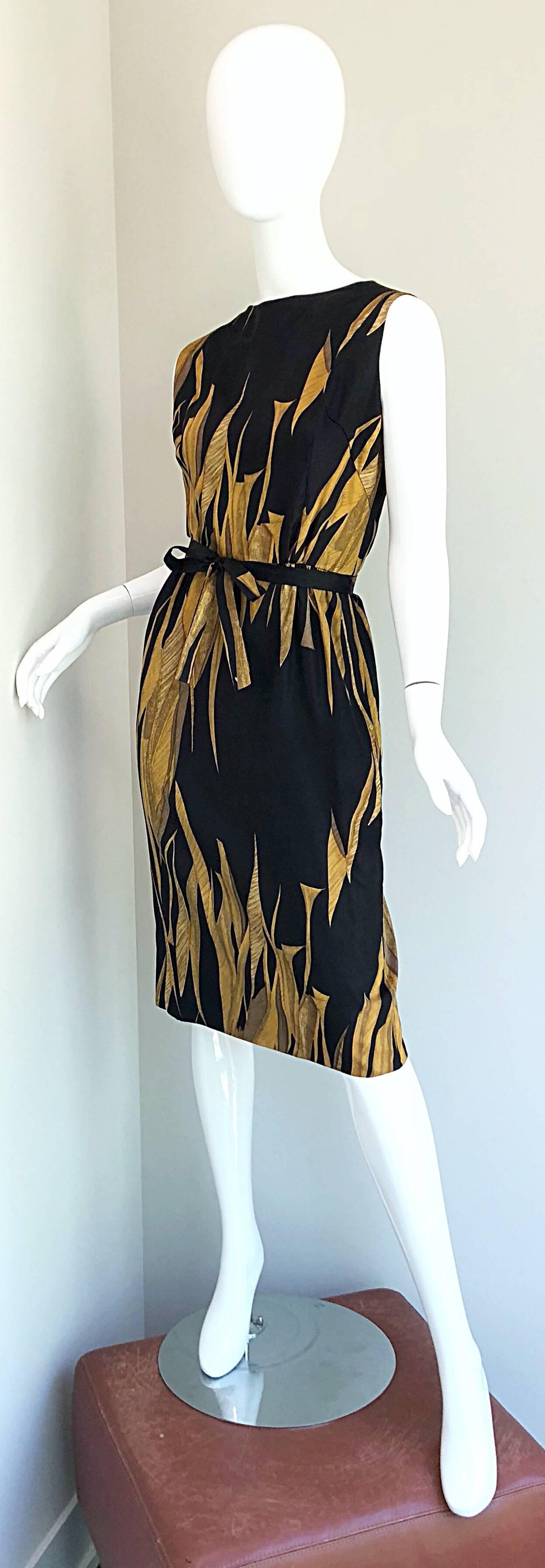 Rare 1950s Neiman Marcus Black + Gold Wheat Print Vintage Dress & Kimono Jacket 11