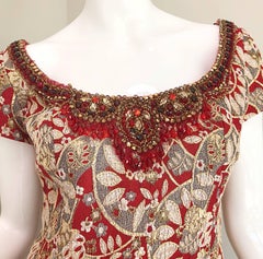 1960s Montaldo's Couture Red Gold Beaded 60s Gown and Jaket w/ Mink Fur Collar