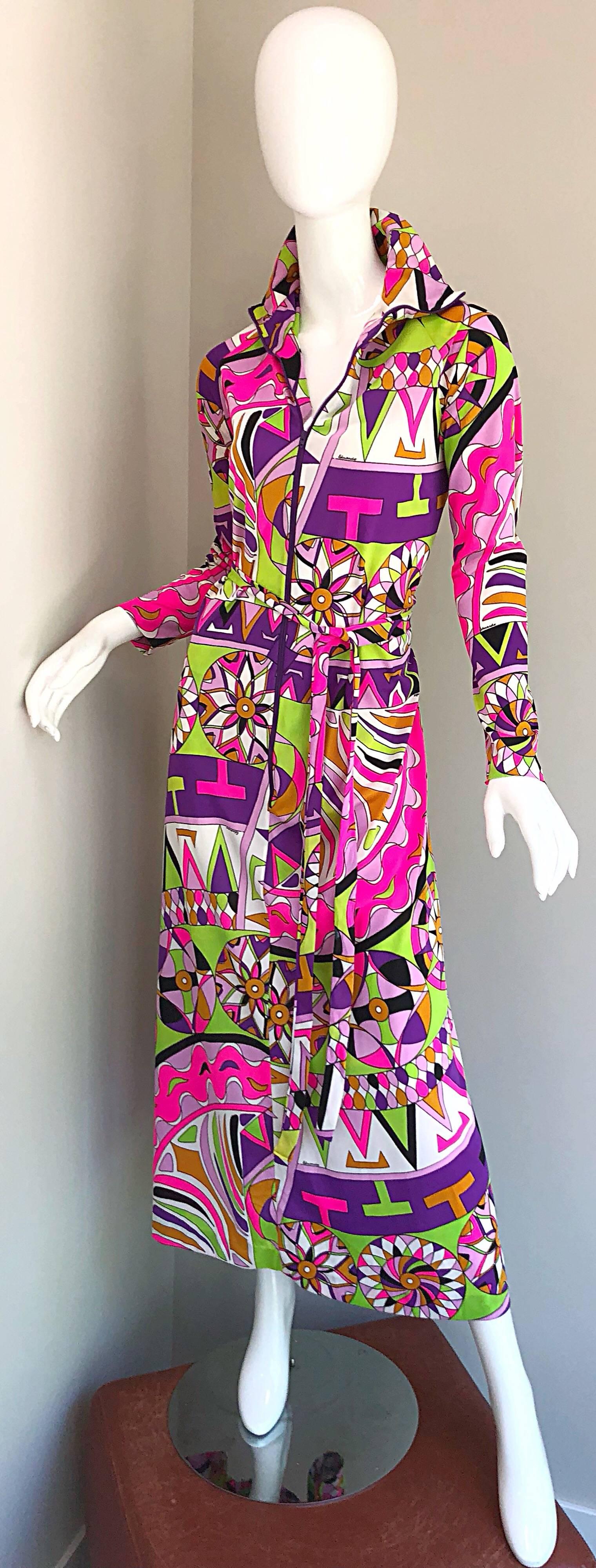 Women's Amazing 1970s Saks 5th Avenue Eduardo Pucci Print Vintage 70s Belted Maxi Dress