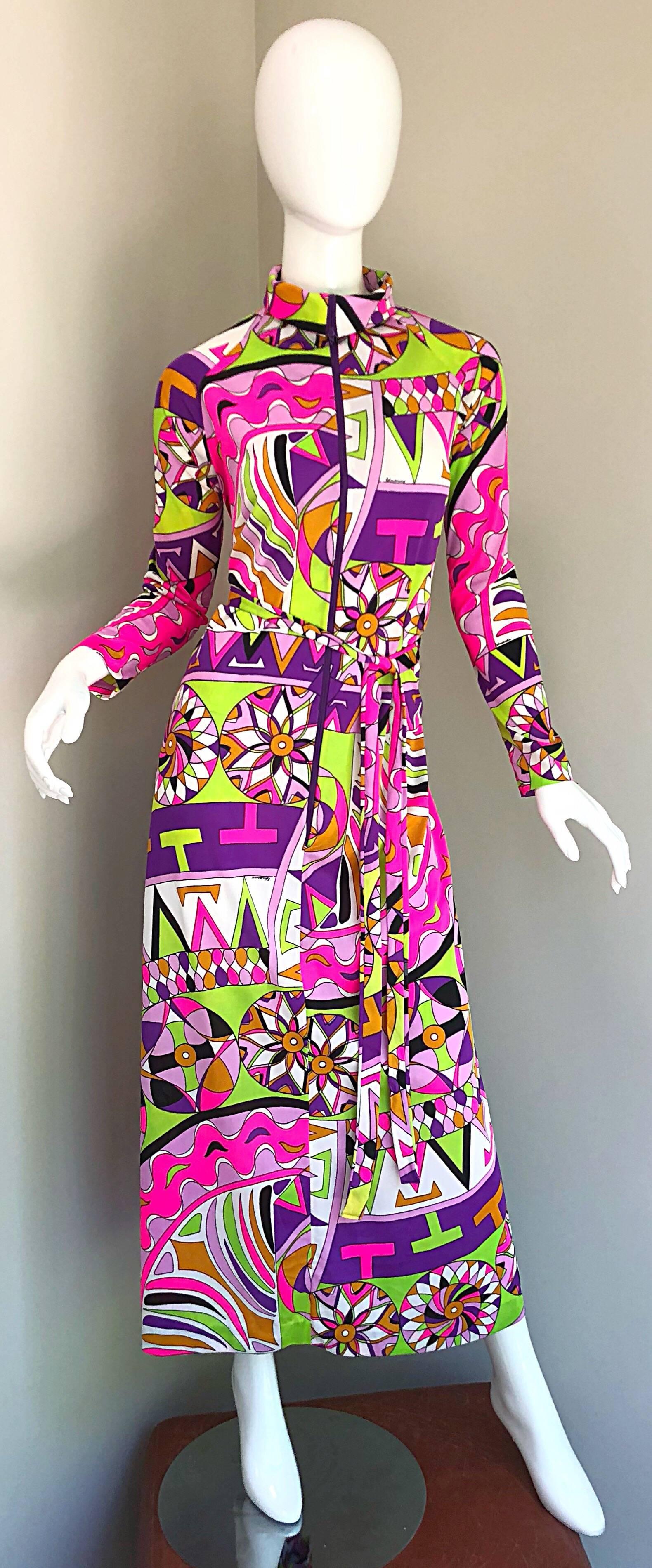 Amazing 1970s Saks 5th Avenue Eduardo Pucci Print Vintage 70s Belted Maxi Dress 3