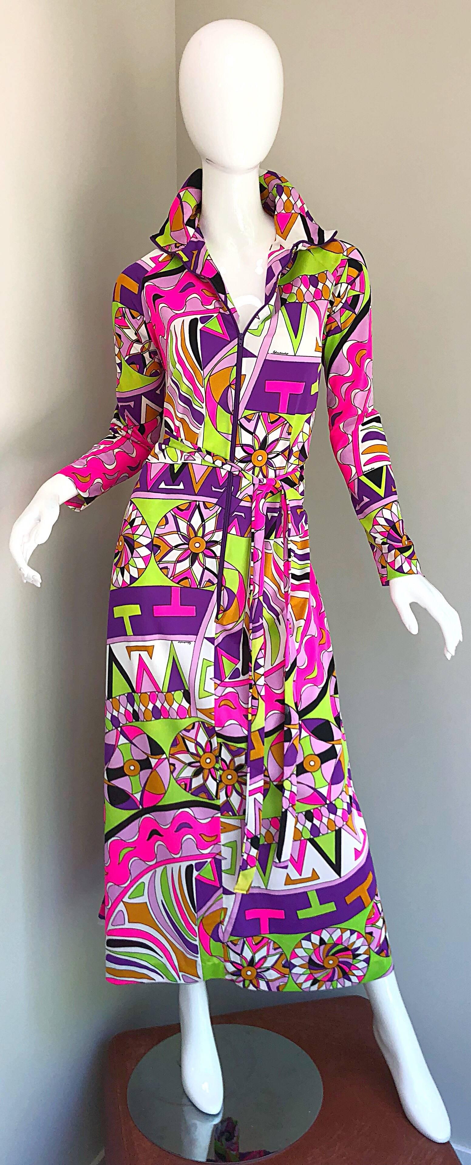 Amazing 1970s Saks 5th Avenue Eduardo Pucci Print Vintage 70s Belted Maxi Dress 4