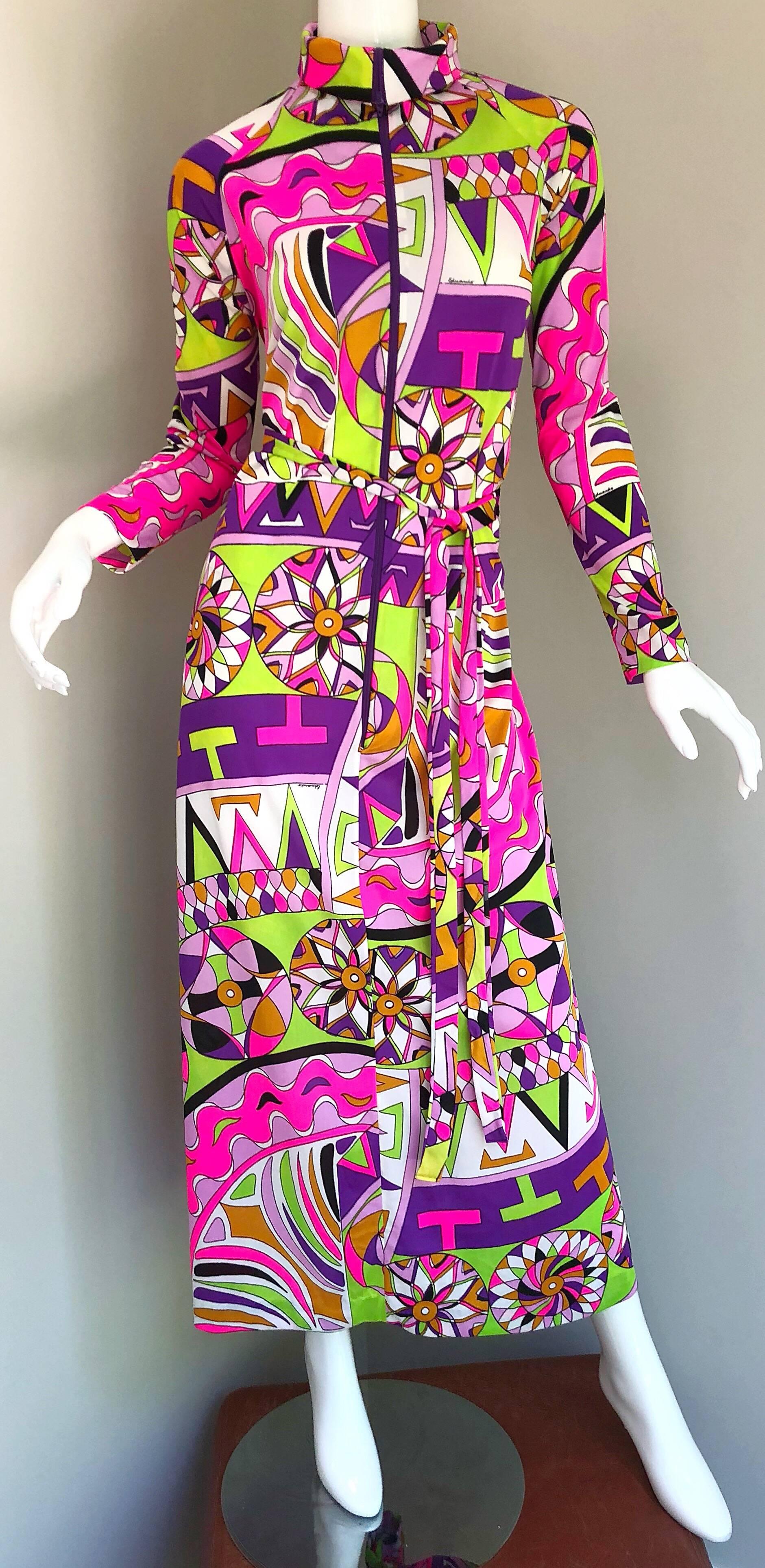 Amazing 1970s Saks 5th Avenue Eduardo Pucci Print Vintage 70s Belted Maxi Dress 5