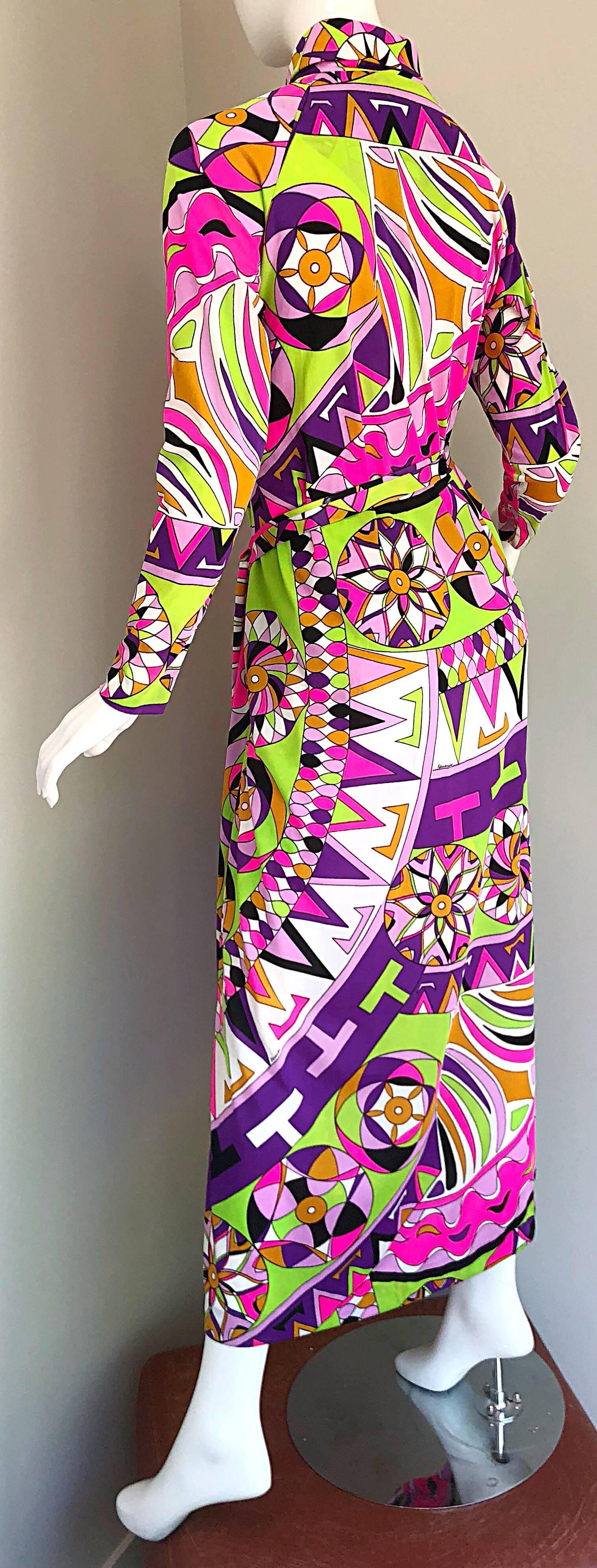 Amazing 1970s Saks 5th Avenue Eduardo Pucci Print Vintage 70s Belted Maxi Dress 8