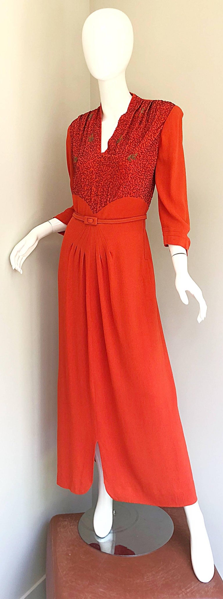 1940s Kornhauser Original Burnt Orange Beaded Vintage 40s Couture Crepe Gown  at 1stDibs | burnt orange gown, burnt orange evening gown, burnt orange and  navy blue dress