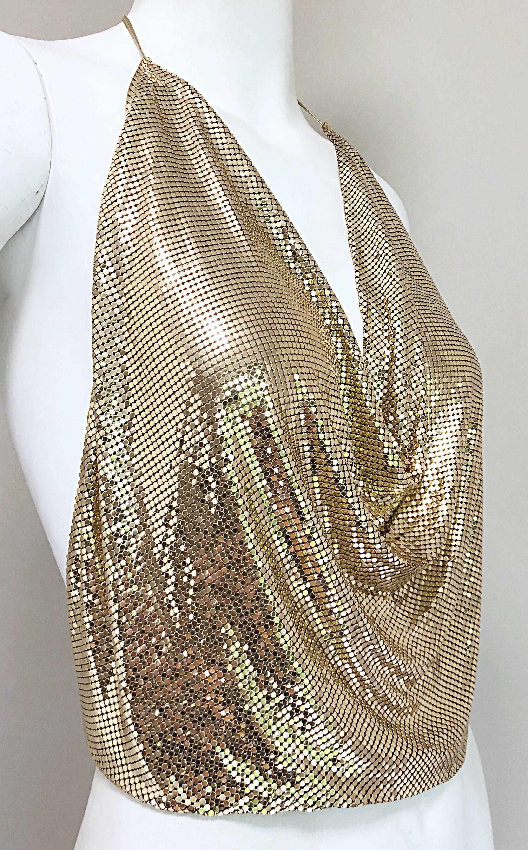 1970s Whiting and Davis Gold Metal Chain Mail Sexy Disco Vintage 70s ...