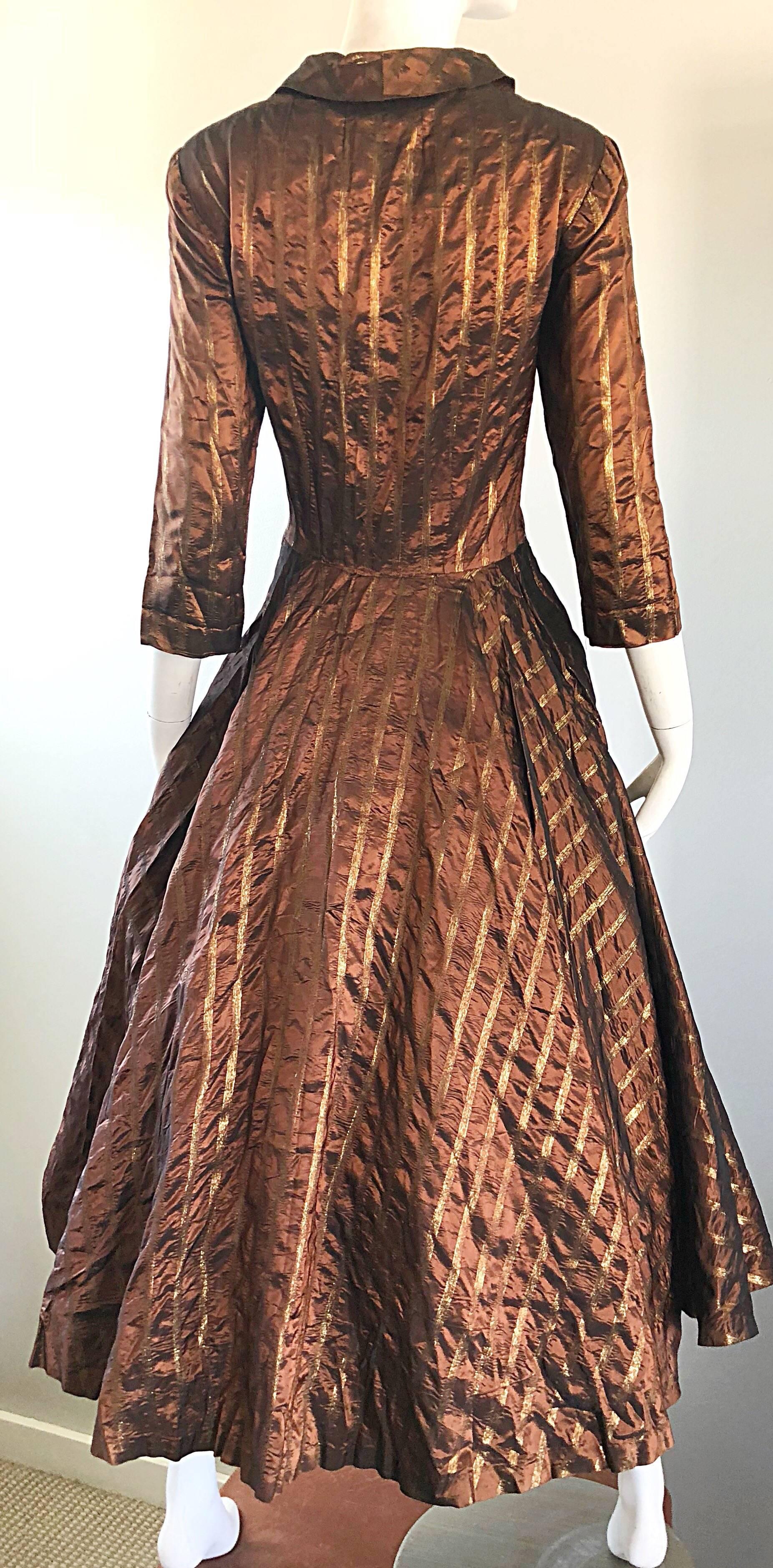 Gorgeous 1950s Donald Originals Copper / Bronze Size 10 / 12 Silk Vintage Dress 6