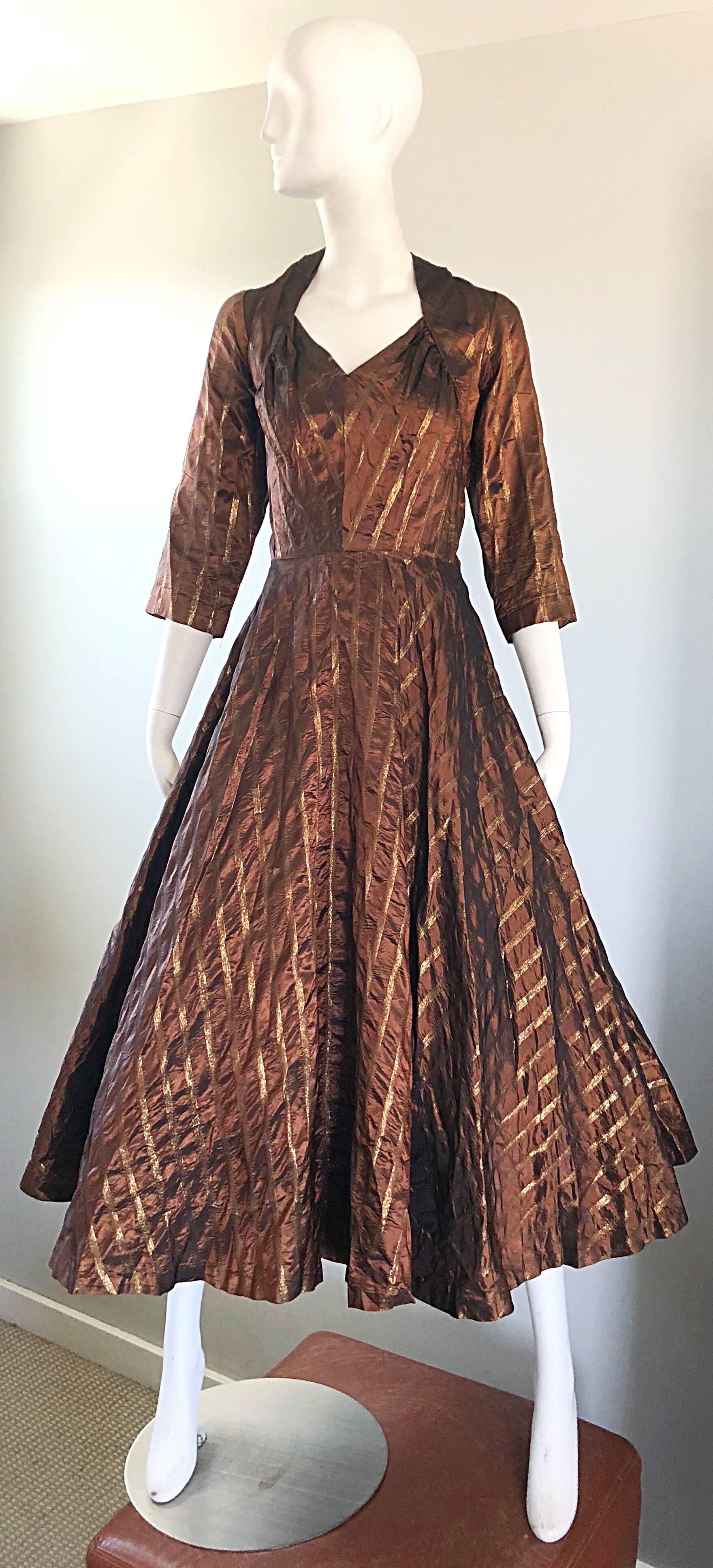 Gorgeous 1950s Donald Originals Copper / Bronze Size 10 / 12 Silk Vintage Dress 7