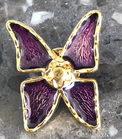 Vintage Yves Saint Laurent YSL Purple + Gold Butterfly Brooch Pin Pendant