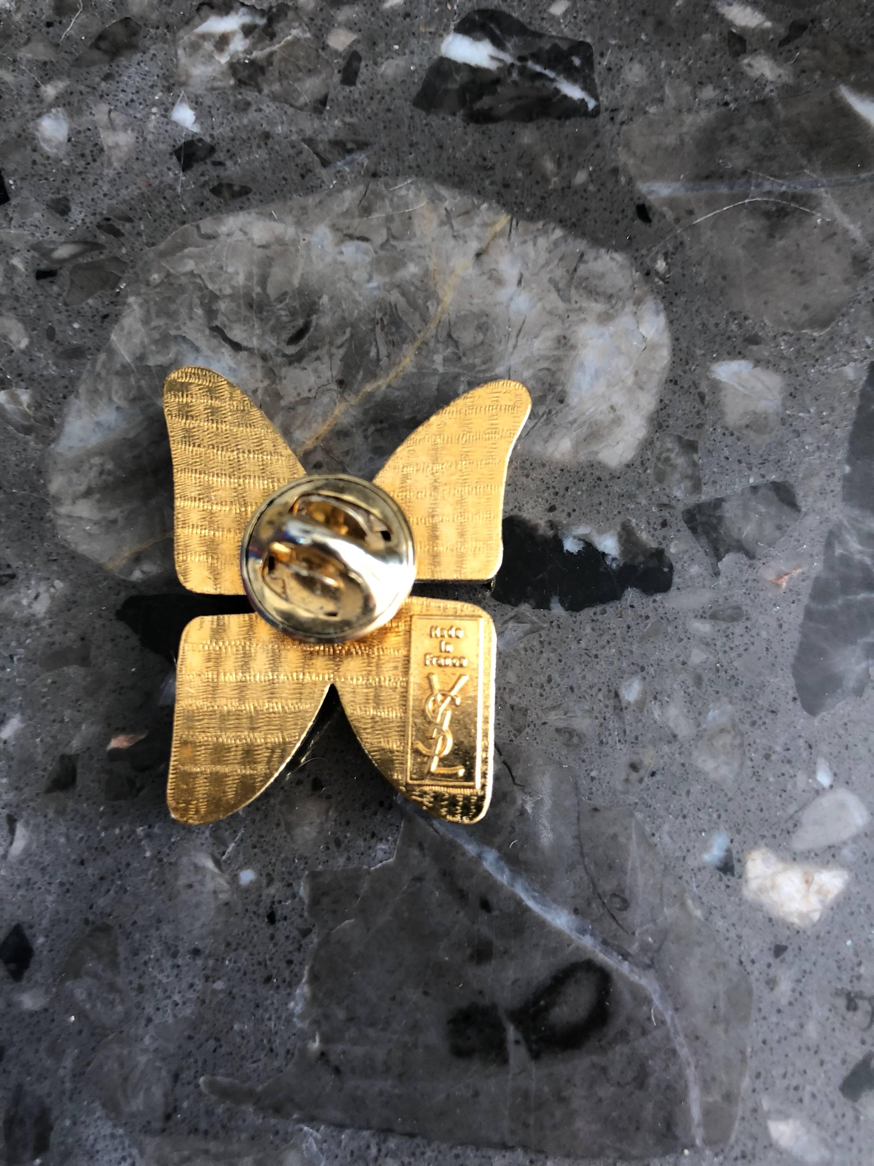 Vintage Yves Saint Laurent YSL Purple + Gold Butterfly Brooch Pin Pendant 2