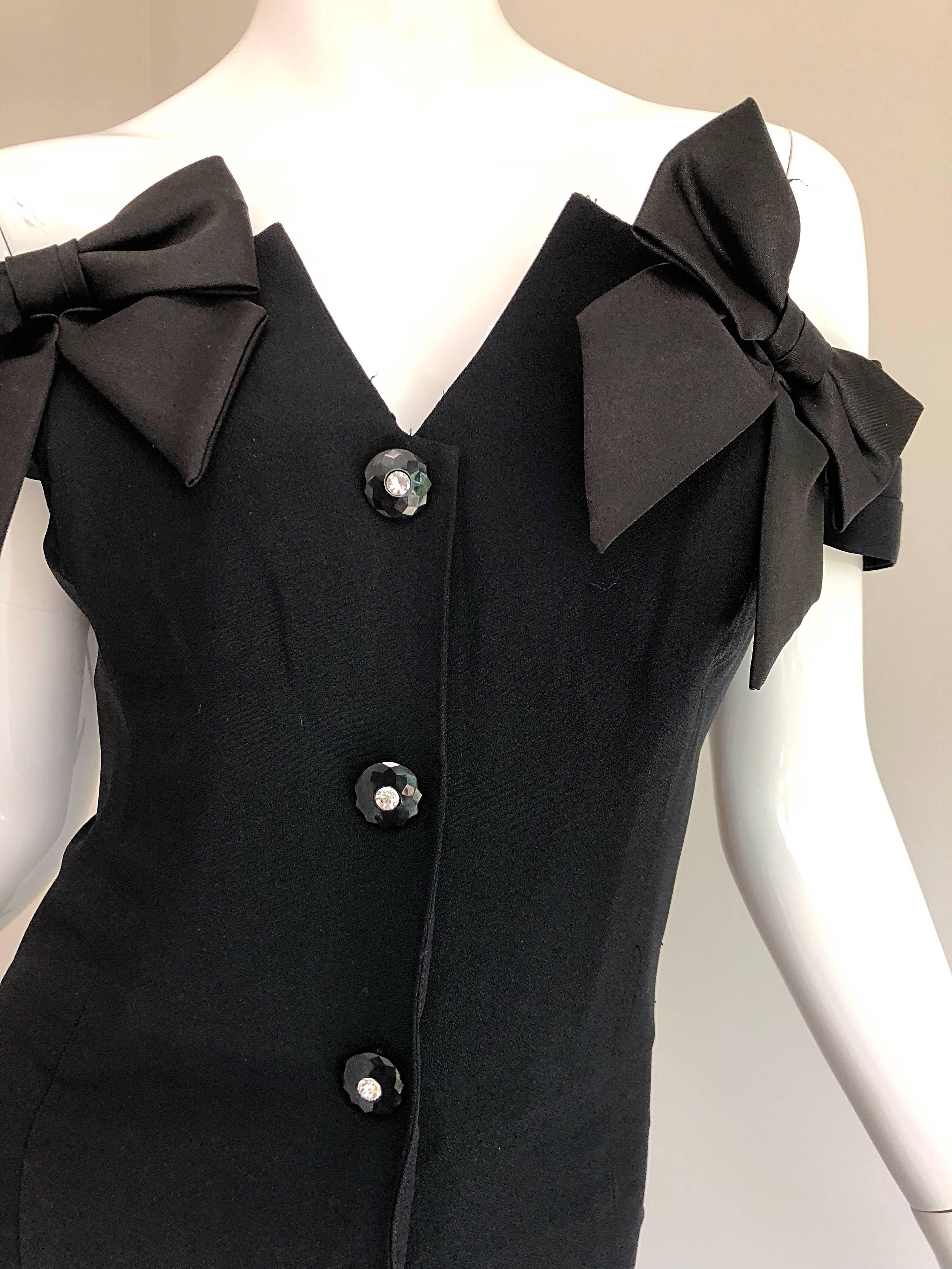 Black Sexy 1990s Size 10 / 12 Avant Garde Off Shoulder Rhinestone 90s Vintage Dress For Sale
