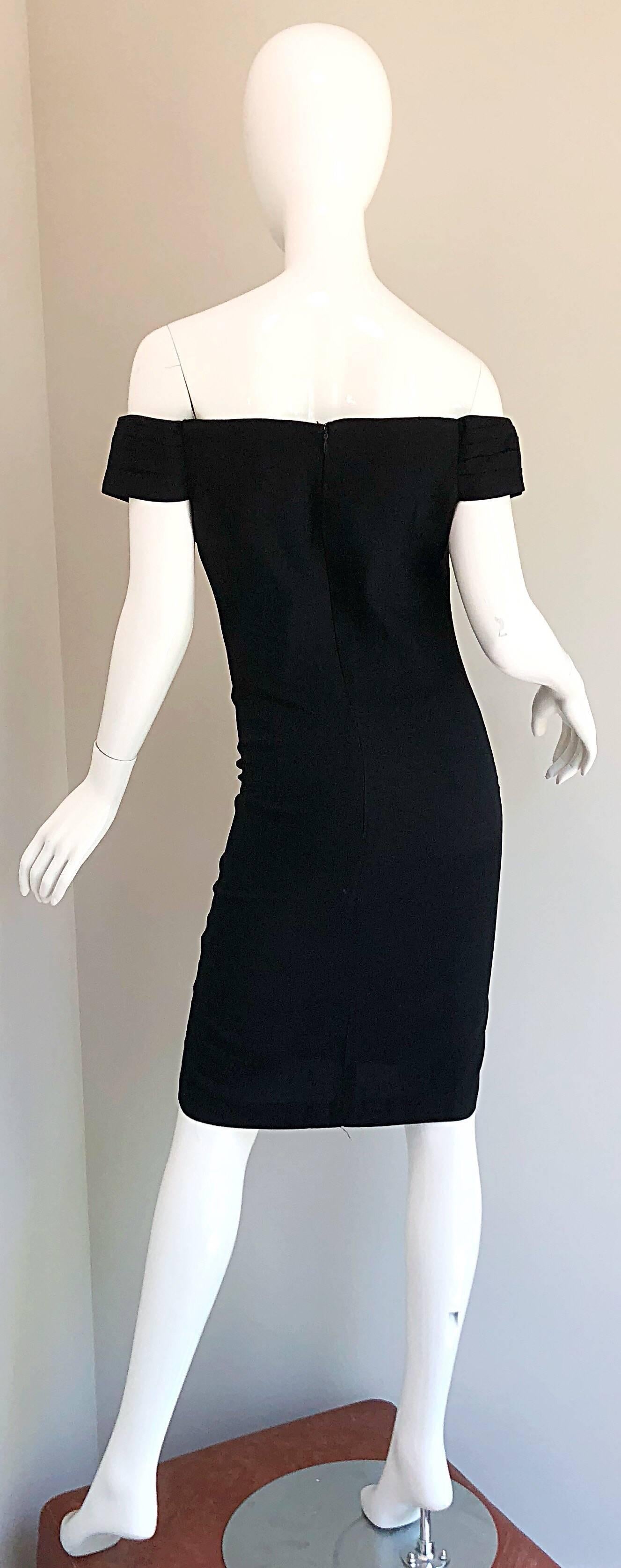 Sexy 1990s Size 10 / 12 Avant Garde Off Shoulder Rhinestone 90s Vintage Dress In Excellent Condition For Sale In San Diego, CA