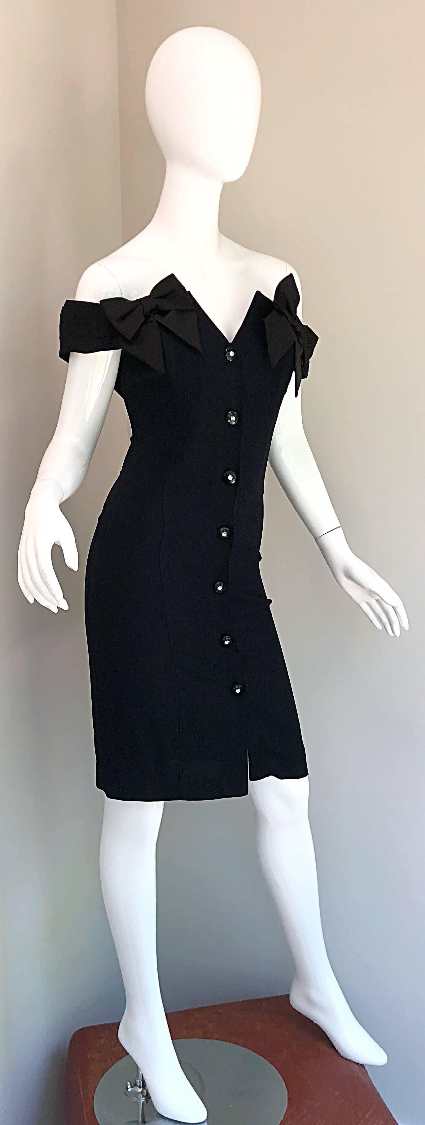 Women's Sexy 1990s Size 10 / 12 Avant Garde Off Shoulder Rhinestone 90s Vintage Dress For Sale