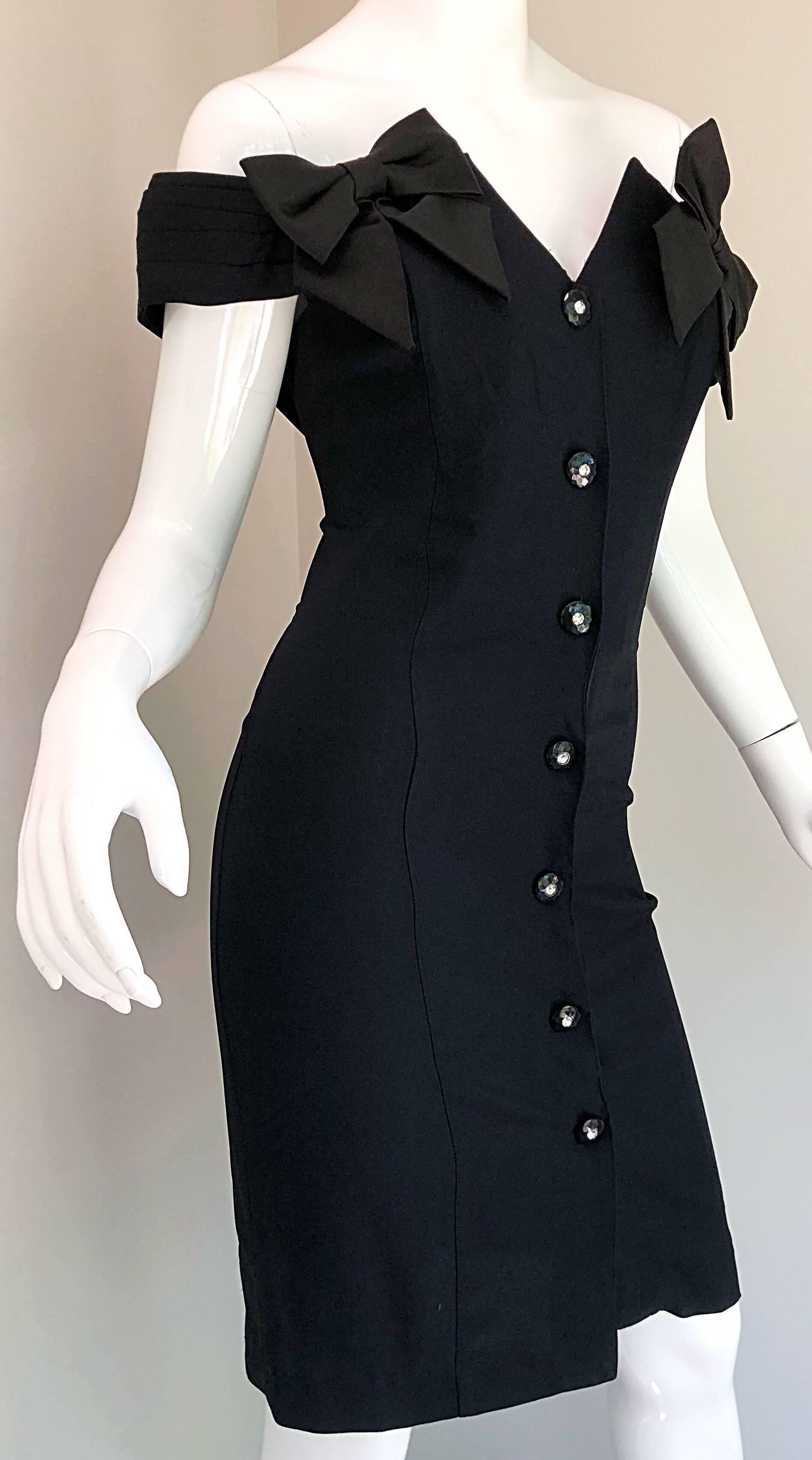 Sexy 1990s Size 10 / 12 Avant Garde Off Shoulder Rhinestone 90s Vintage Dress For Sale 3
