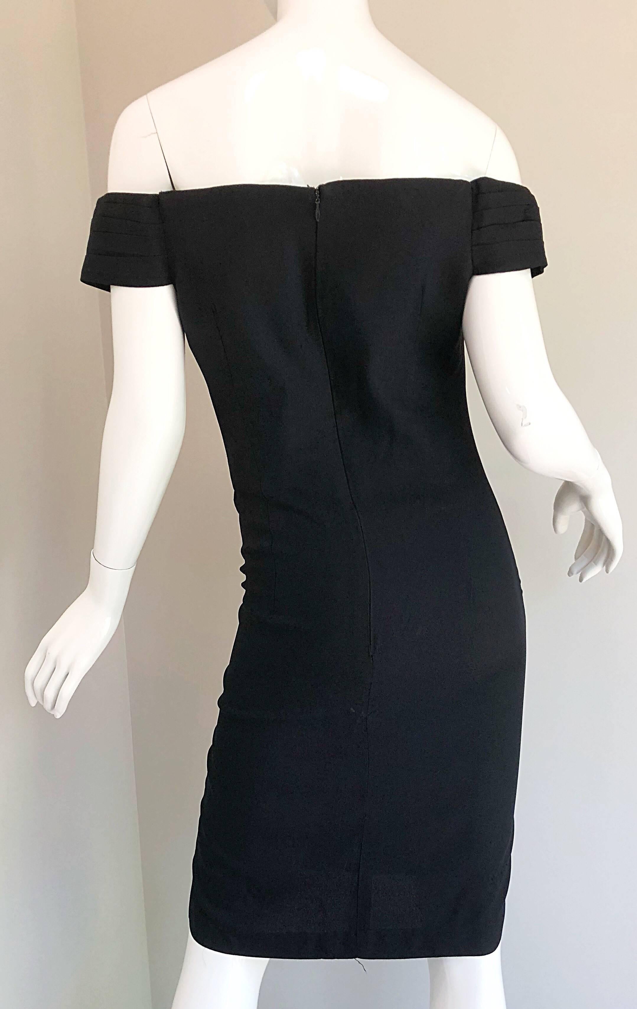 Sexy 1990s Size 10 / 12 Avant Garde Off Shoulder Rhinestone 90s Vintage Dress For Sale 6
