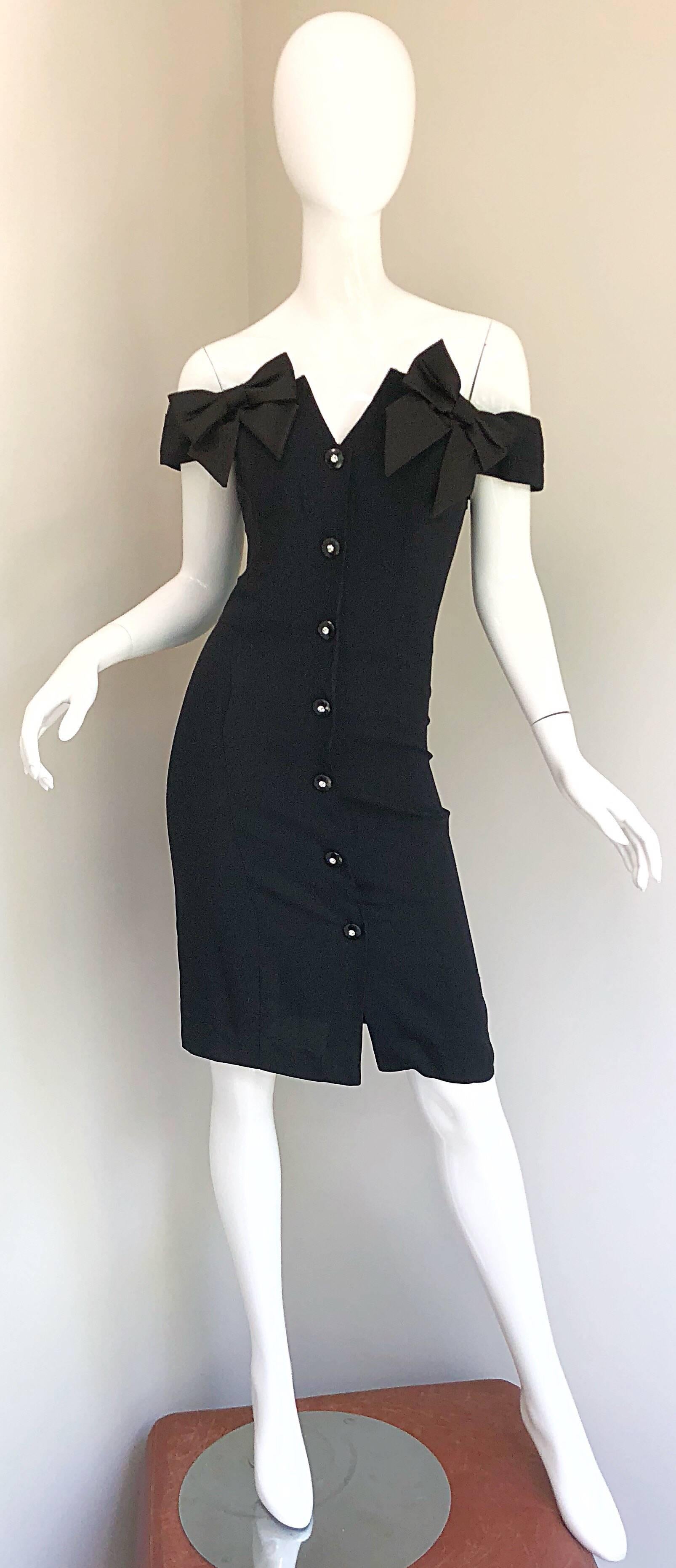 Sexy 1990s Size 10 / 12 Avant Garde Off Shoulder Rhinestone 90s Vintage Dress For Sale 7
