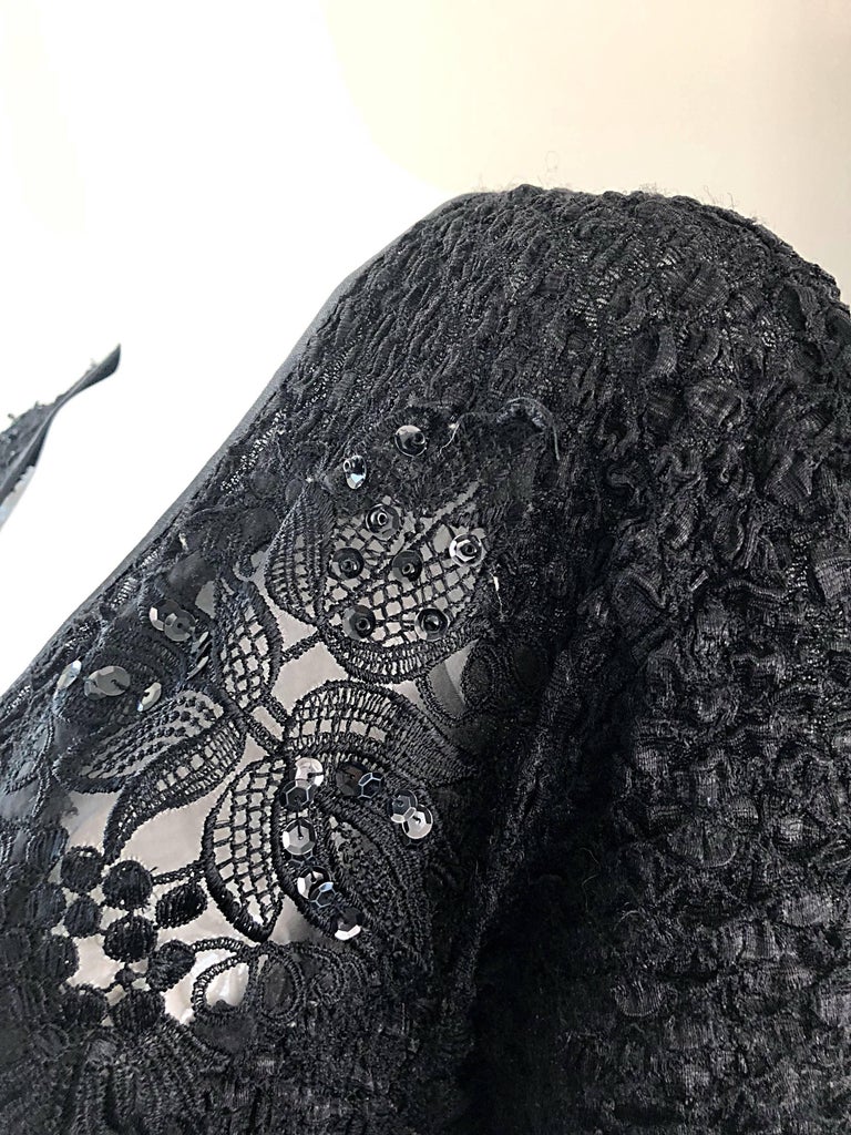 Sexy 1990s French Peek-a-Boo Sequined Short Sleeve One Piece Black 90s Bodysuit In Excellent Condition For Sale In San Diego, CA