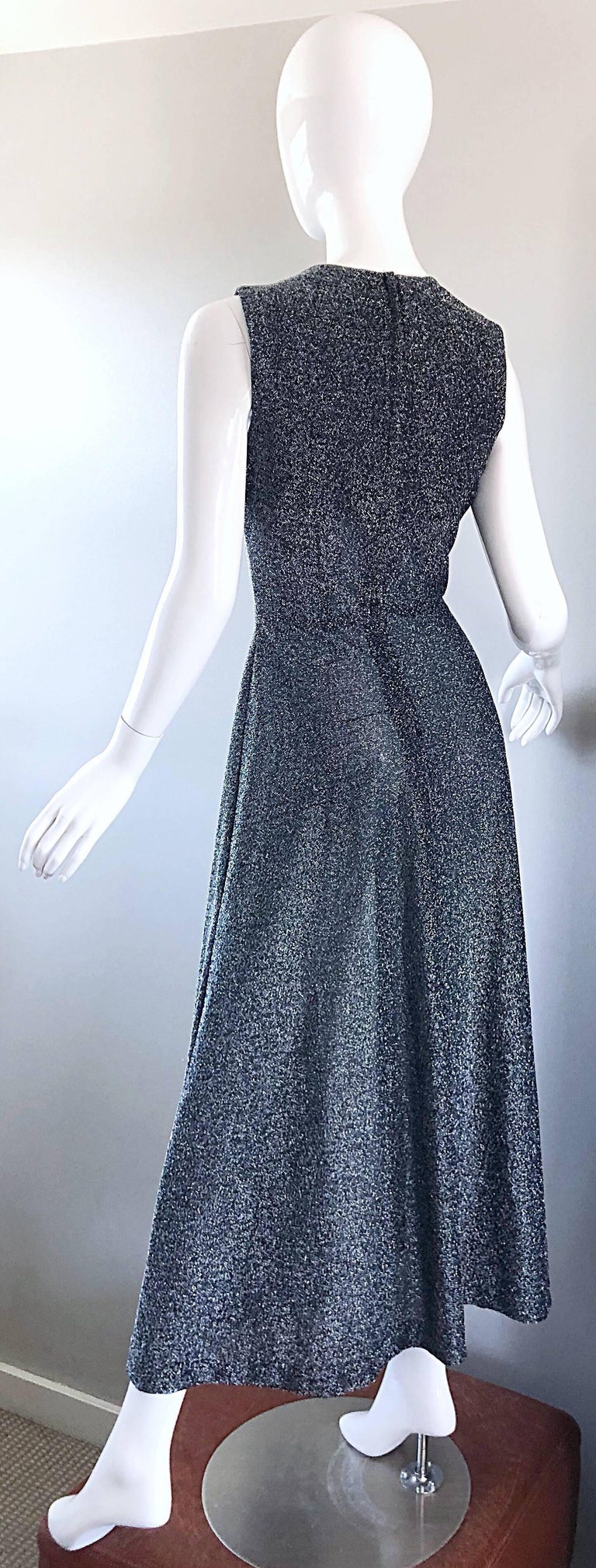 Amazing 1970s Gunmetal Grey + Silver Lurex Metallic Vintage 70s Maxi
