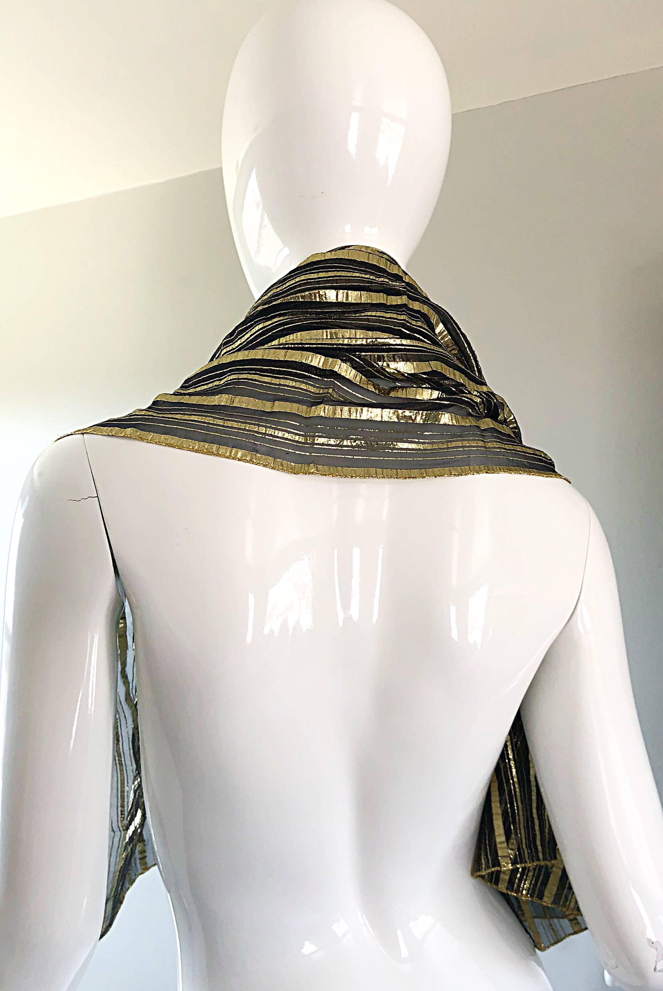  Vintage Christian Dior Large Gold + Black Silk Metallic Beautiful Shawl Scarf 5