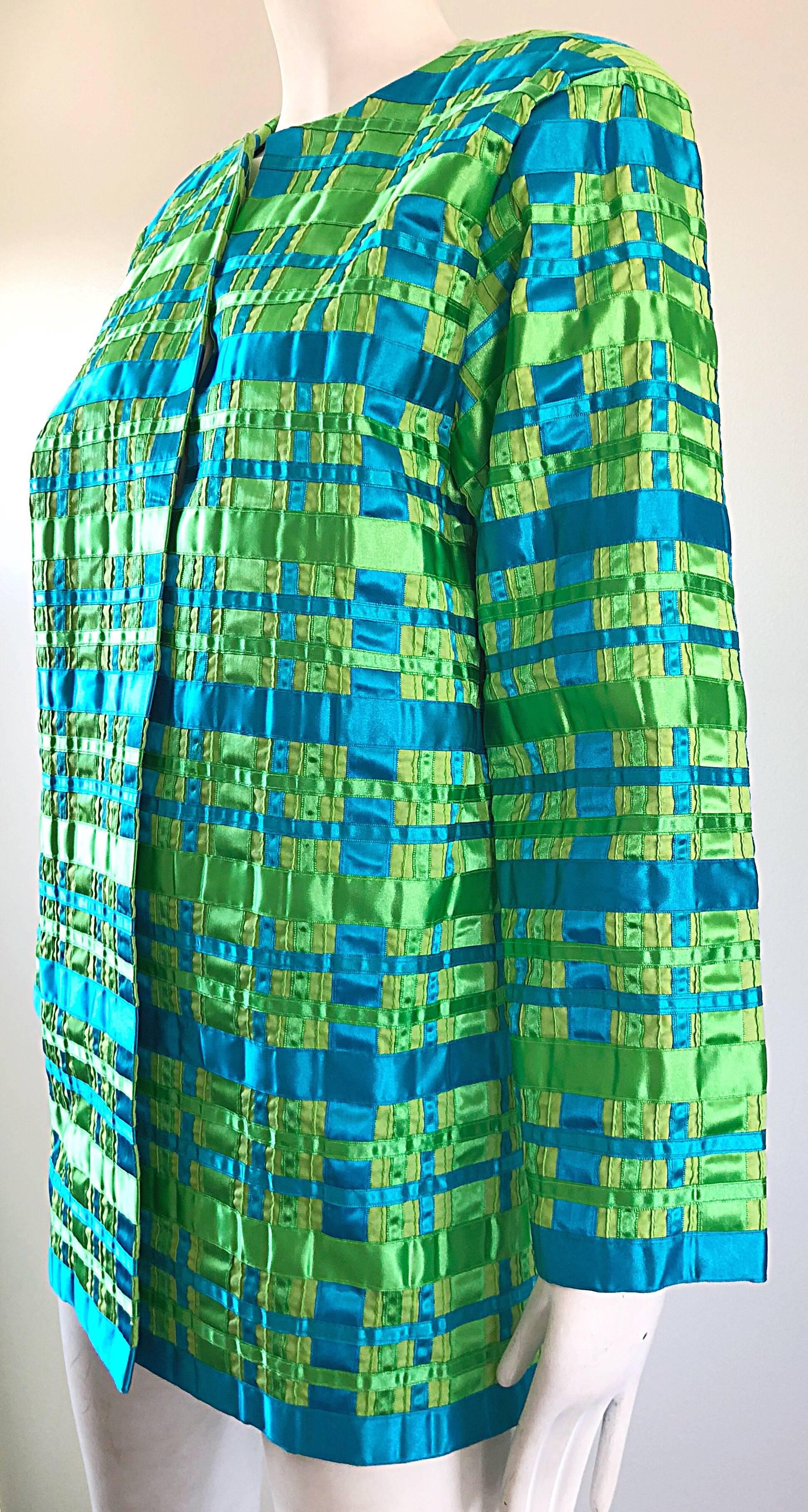 Vintage Tachi Castillo Neongrüne + türkisblaue Streifen und karierte Jacke im Zustand „Hervorragend“ im Angebot in San Diego, CA