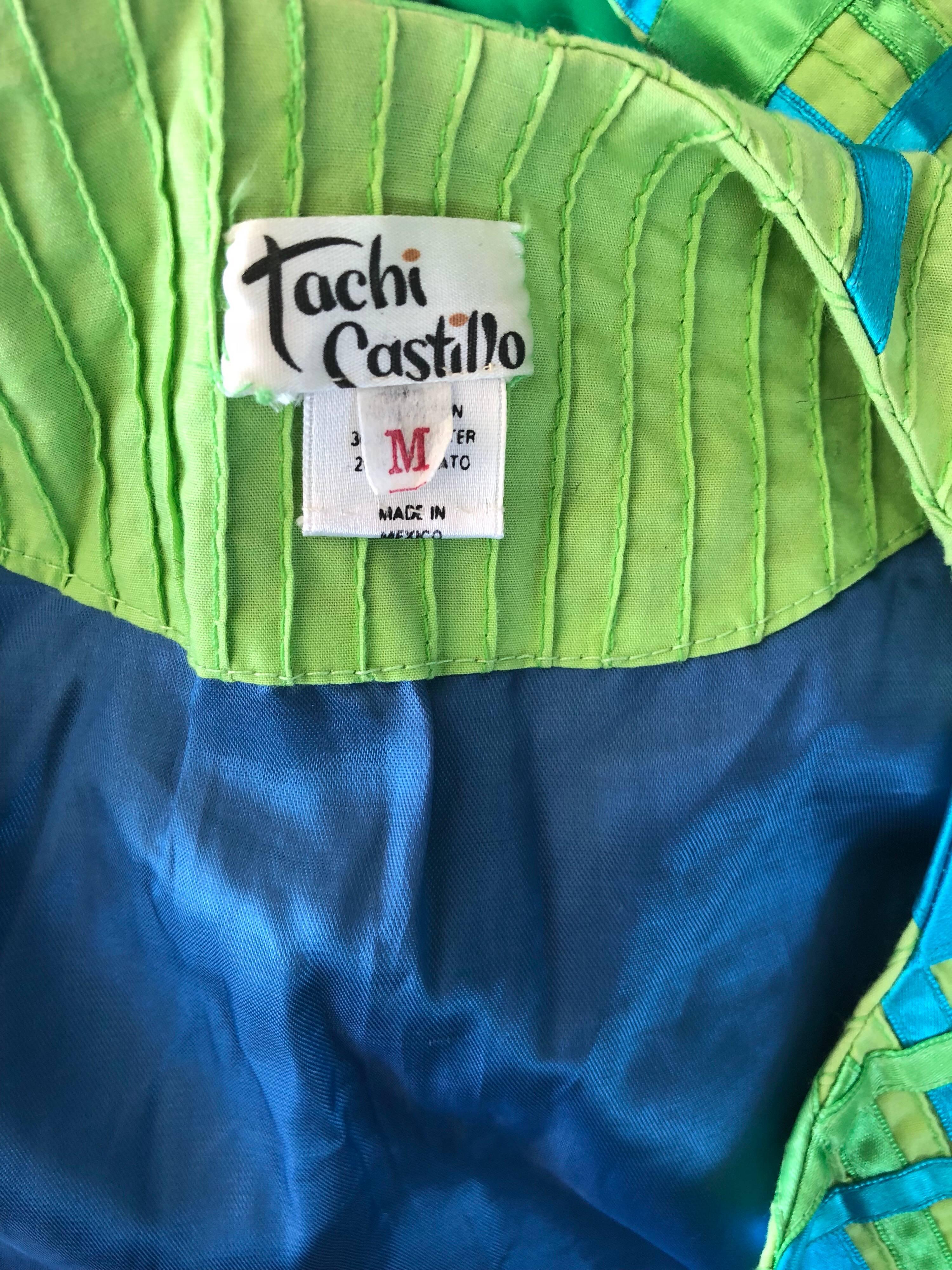 Vintage Tachi Castillo 1980s Neon Green Turquoise Blue 80s Stripes Plaid Jacket For Sale 4