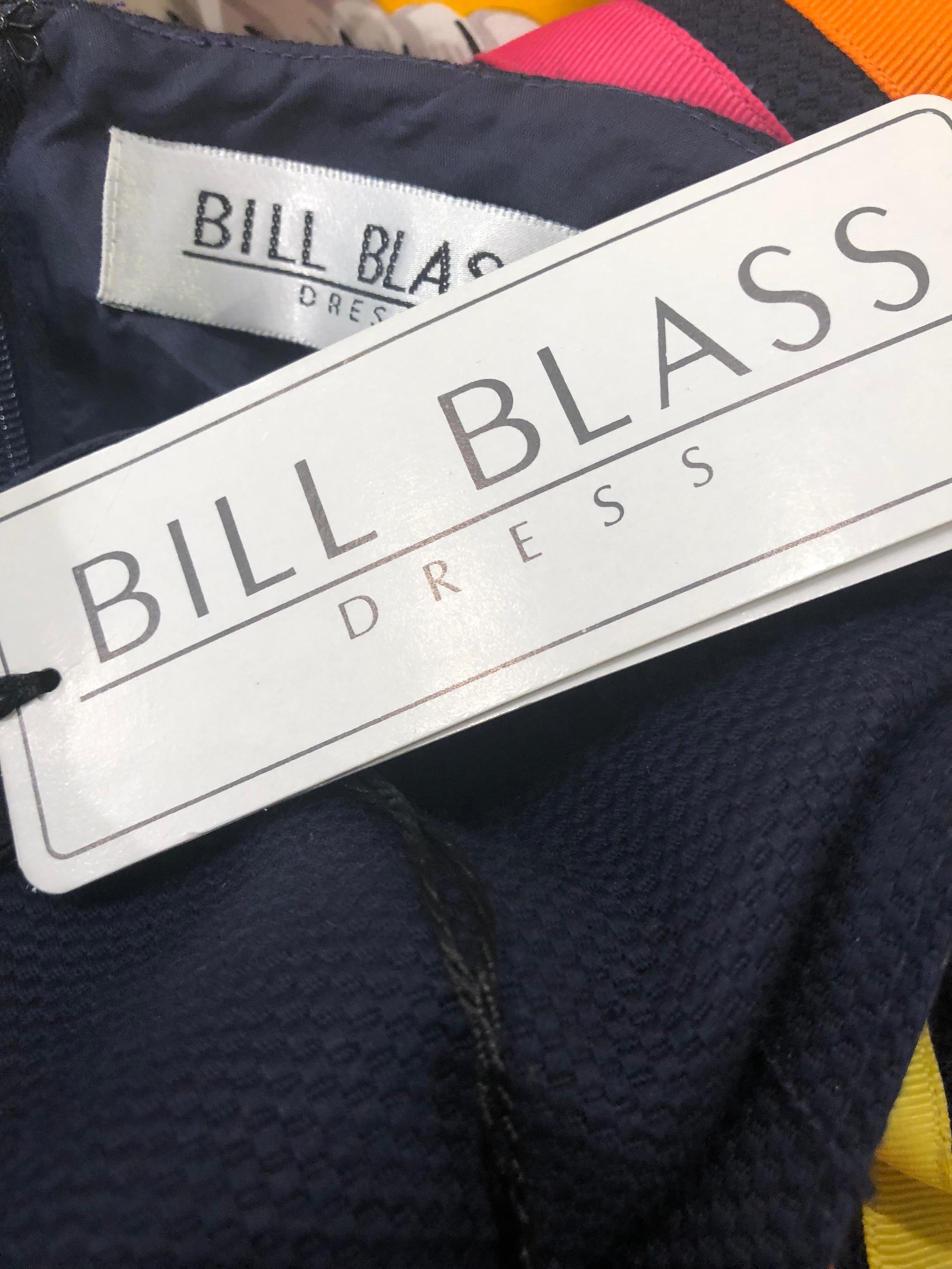 Bill Blass 1990s New w/ Tags Size 4 Navy Blue Ribbon Belted 90s Halter Dress  10