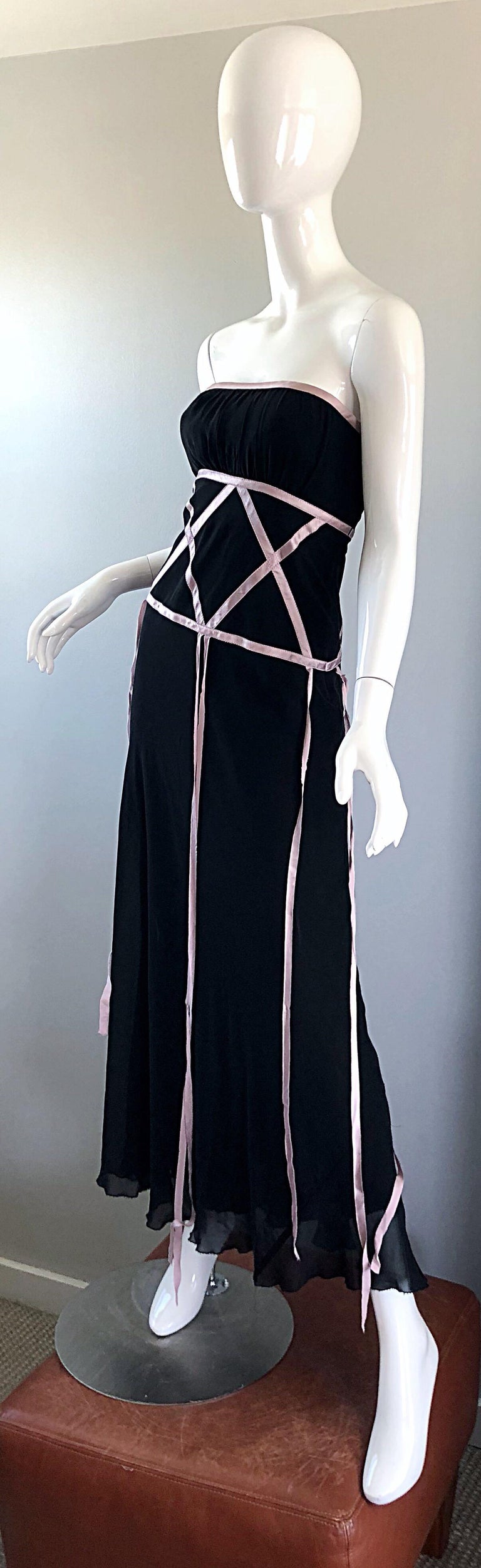 luvkitsch Stunning Louis Feraud Black Silk Velvet Gown Dress Couture 1980's Drop Waist Formal Full Length Germany US Size 10 Medium