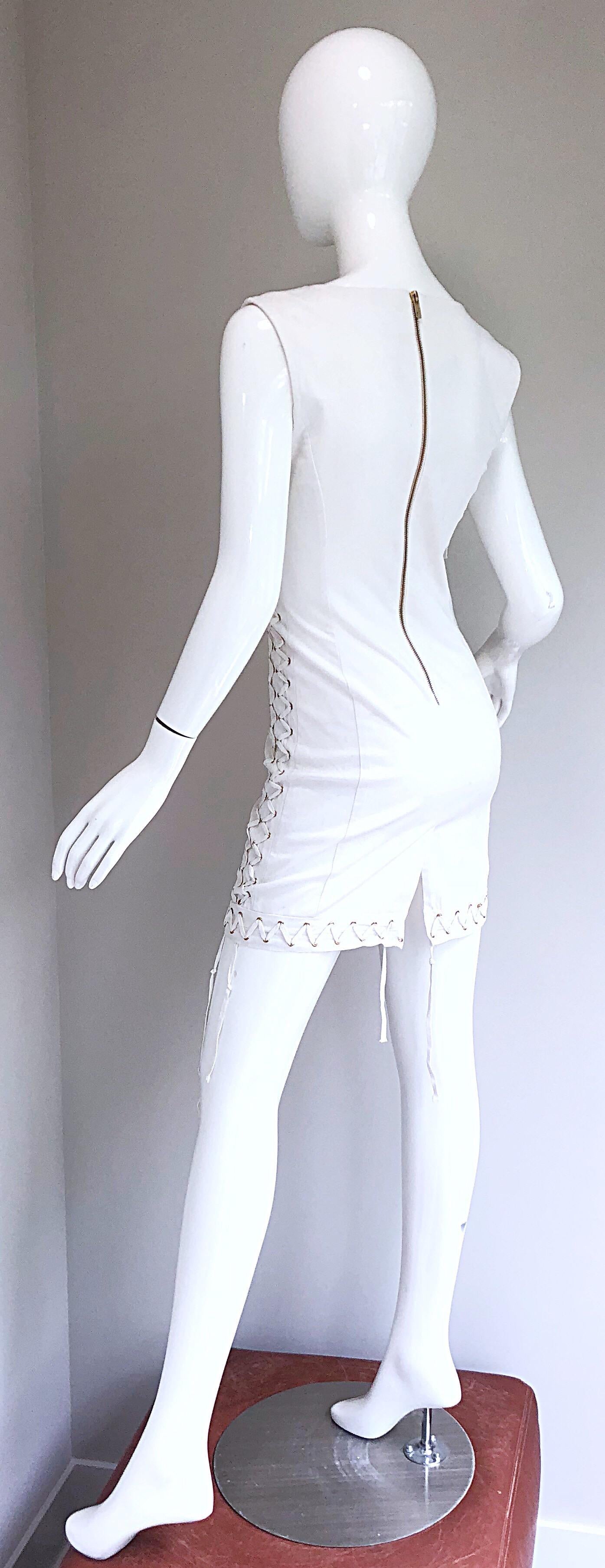 Pierre Balmain New w/ Tags White + Gold Sequined Lace Up Sleeveless Mini Dress 4