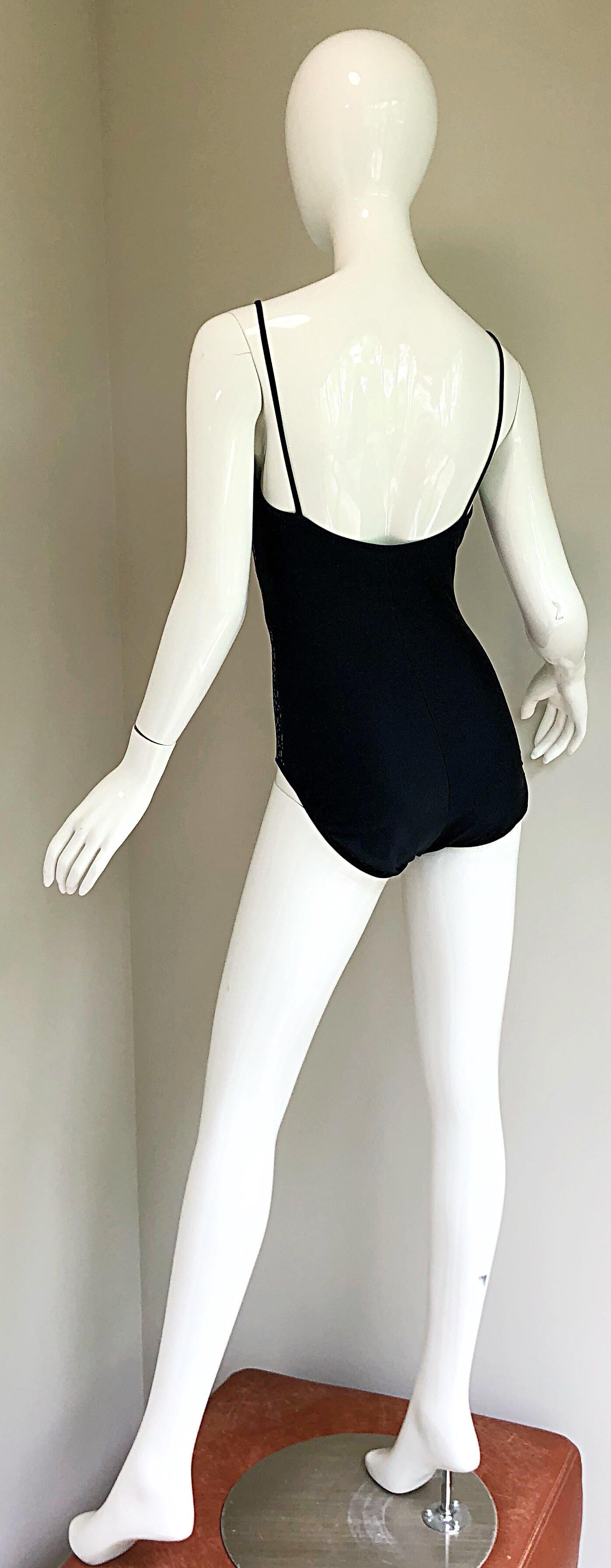 Women's Vintage Oscar de la Renta 90s New w/ Tags Blue Green Sequined One Piece Swimsuit For Sale