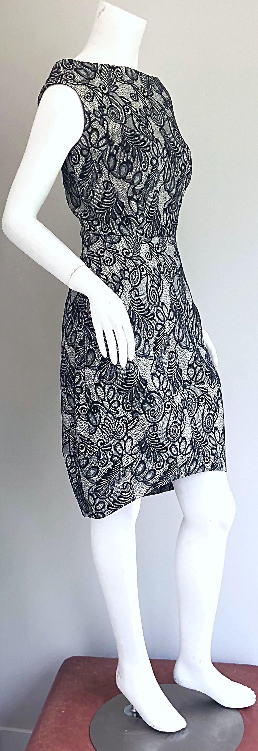 Bill Blass by Michael Vollbracht Black and White Lace Tulip Hem 2000s Dress For Sale 2