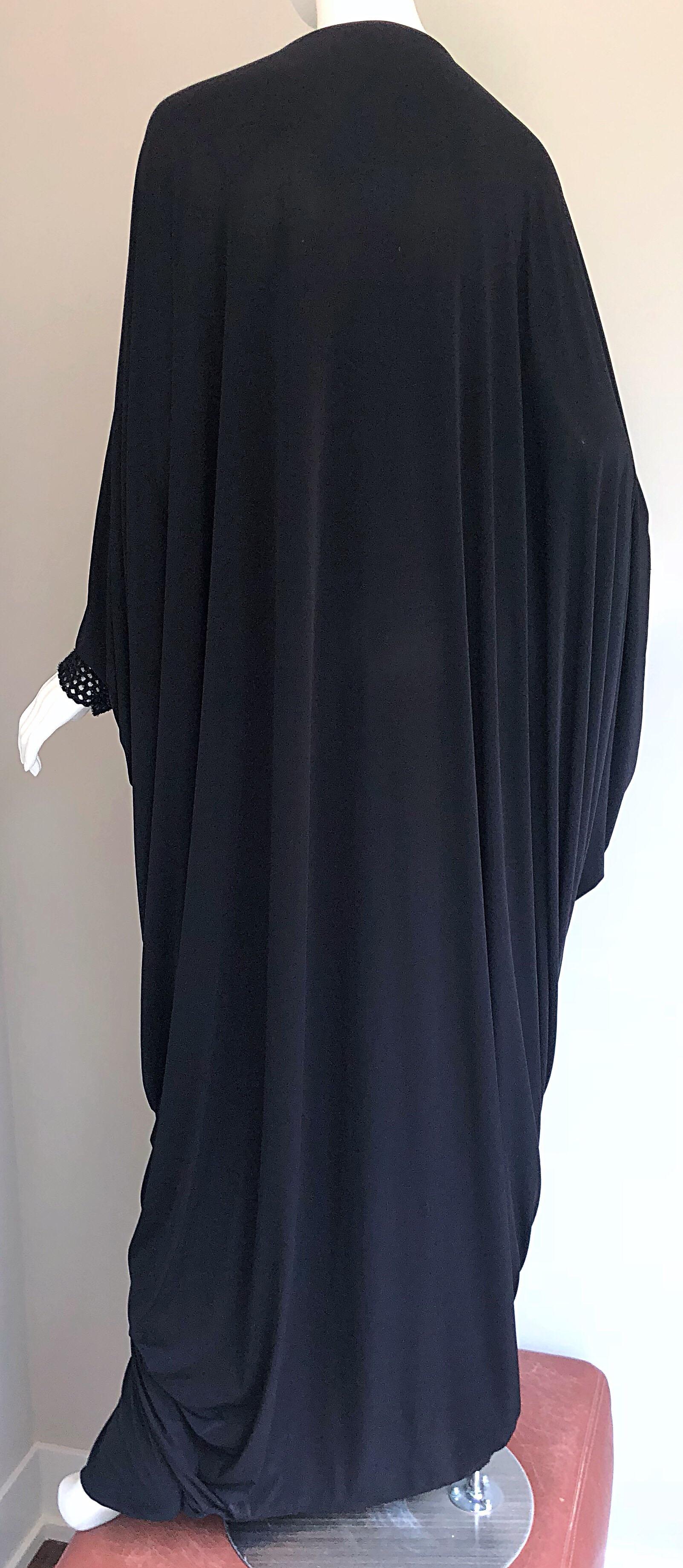 Amazing 1970s Black Jersey Metallic Grecian Vintage 70s Caftan Maxi Dress 5