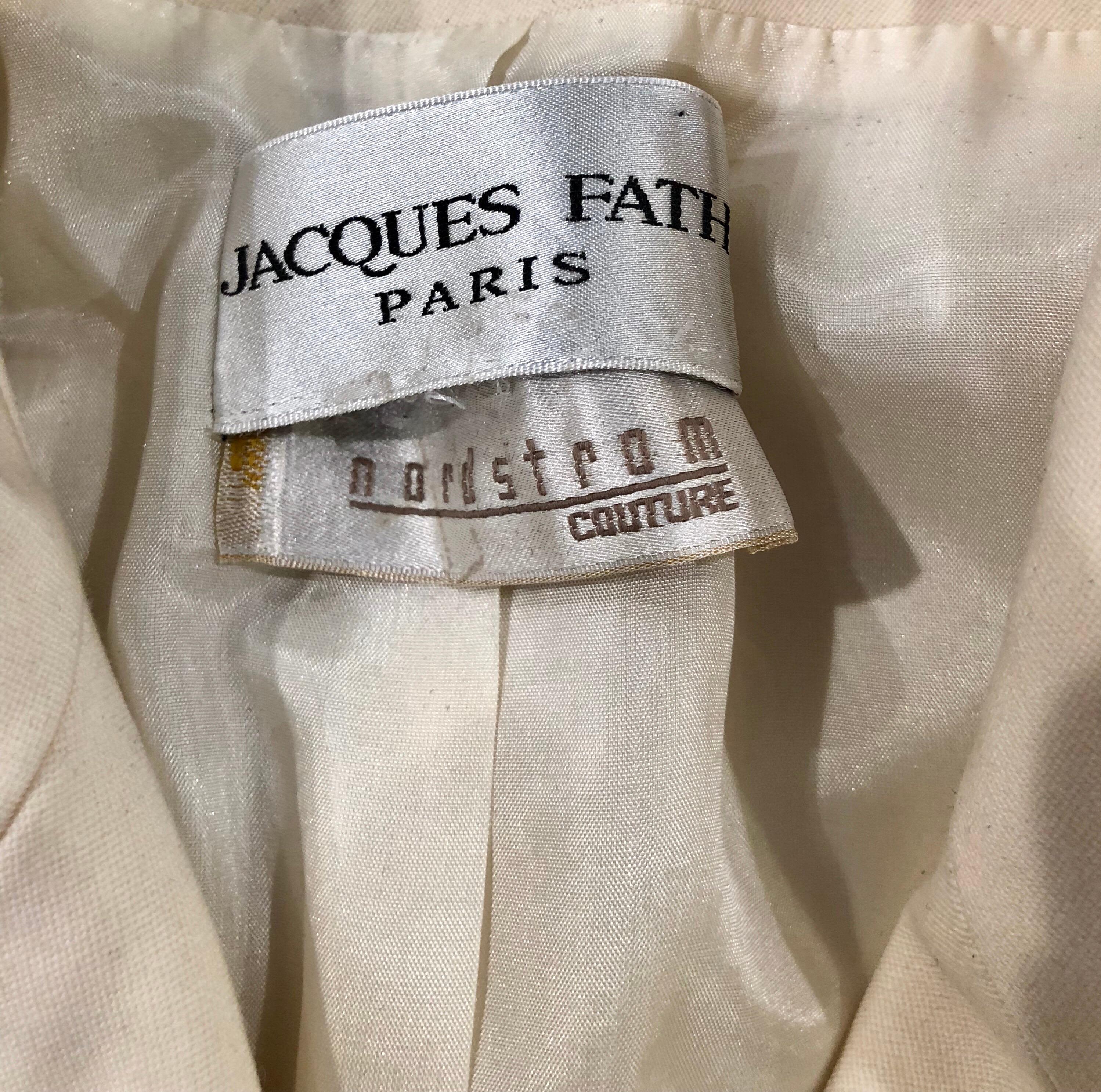 Vintage Jacques Fath Couture Ivory Taupe Black Color Block Double Breast Blazer 10