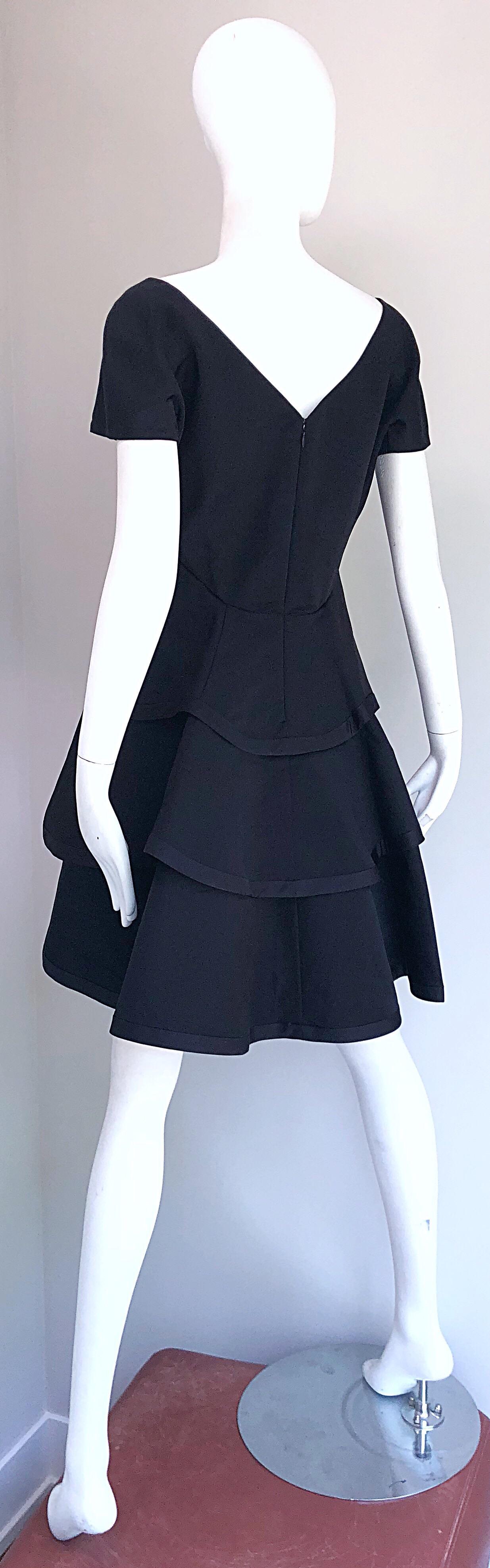 Early 2000s Marc Jacobs Collection Size 10 Black A - Line Silk Tiered Dress For Sale 6