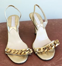 Michael Kors Collection Größe 8 Gold Leder Kette Link High Heel Sandalen / Schuhe