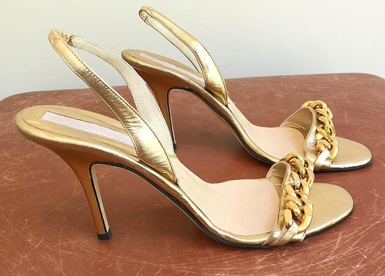 Michael Kors Collection Size 8 Gold Leather Chain Link High Heel ...