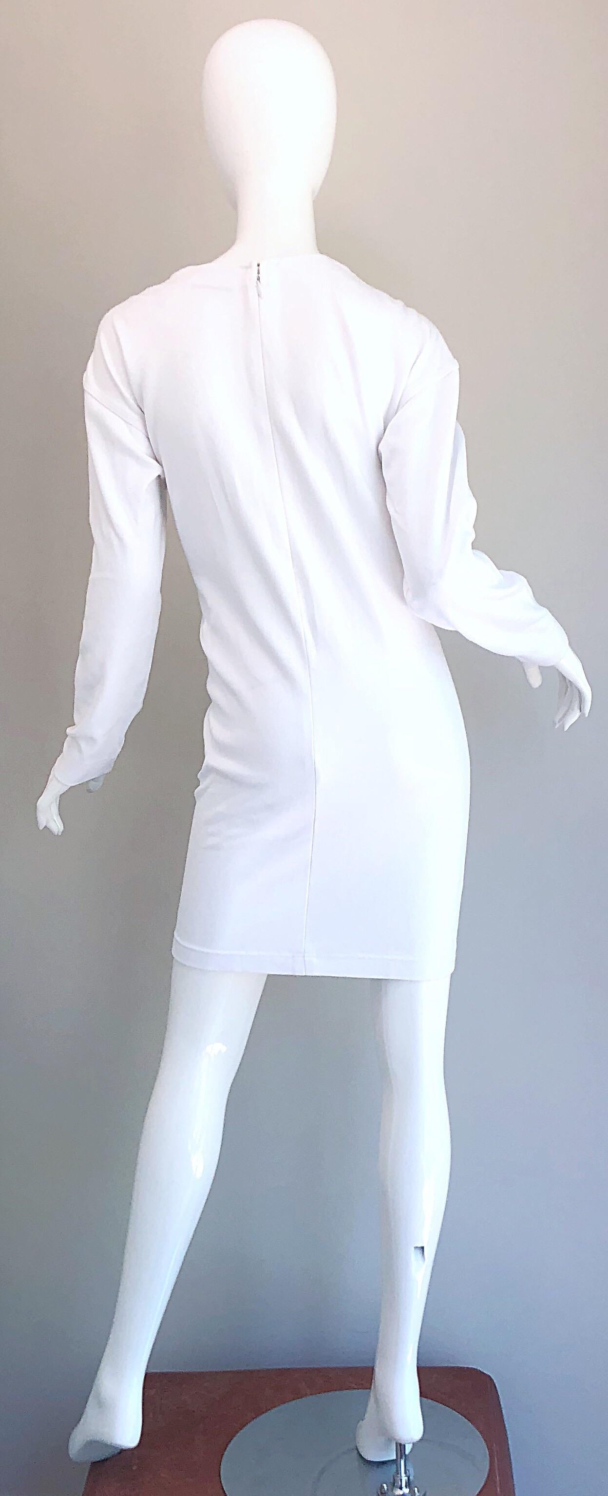 Women's 1990s Bill Blass Logo Mania White + Gold Vintage 90s Sweatshirt Dress Medium For Sale