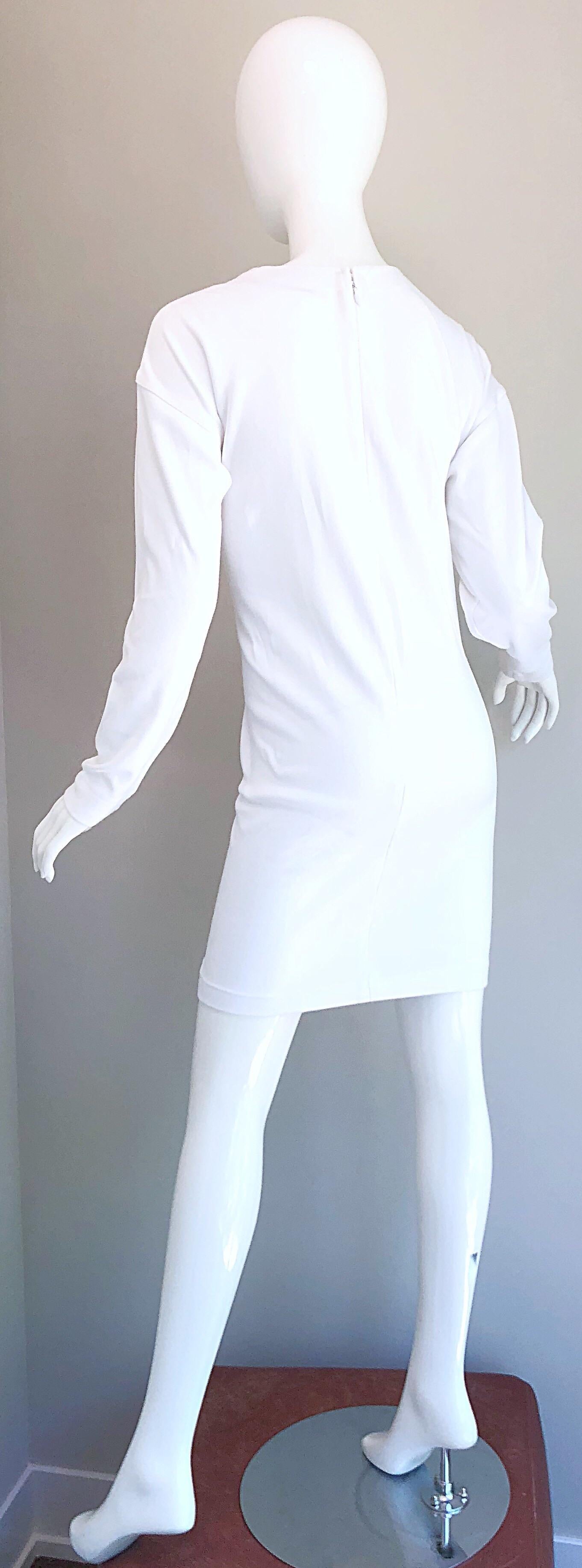 1990s Bill Blass Logo Mania White + Gold Vintage 90s Sweatshirt Dress Medium For Sale 2