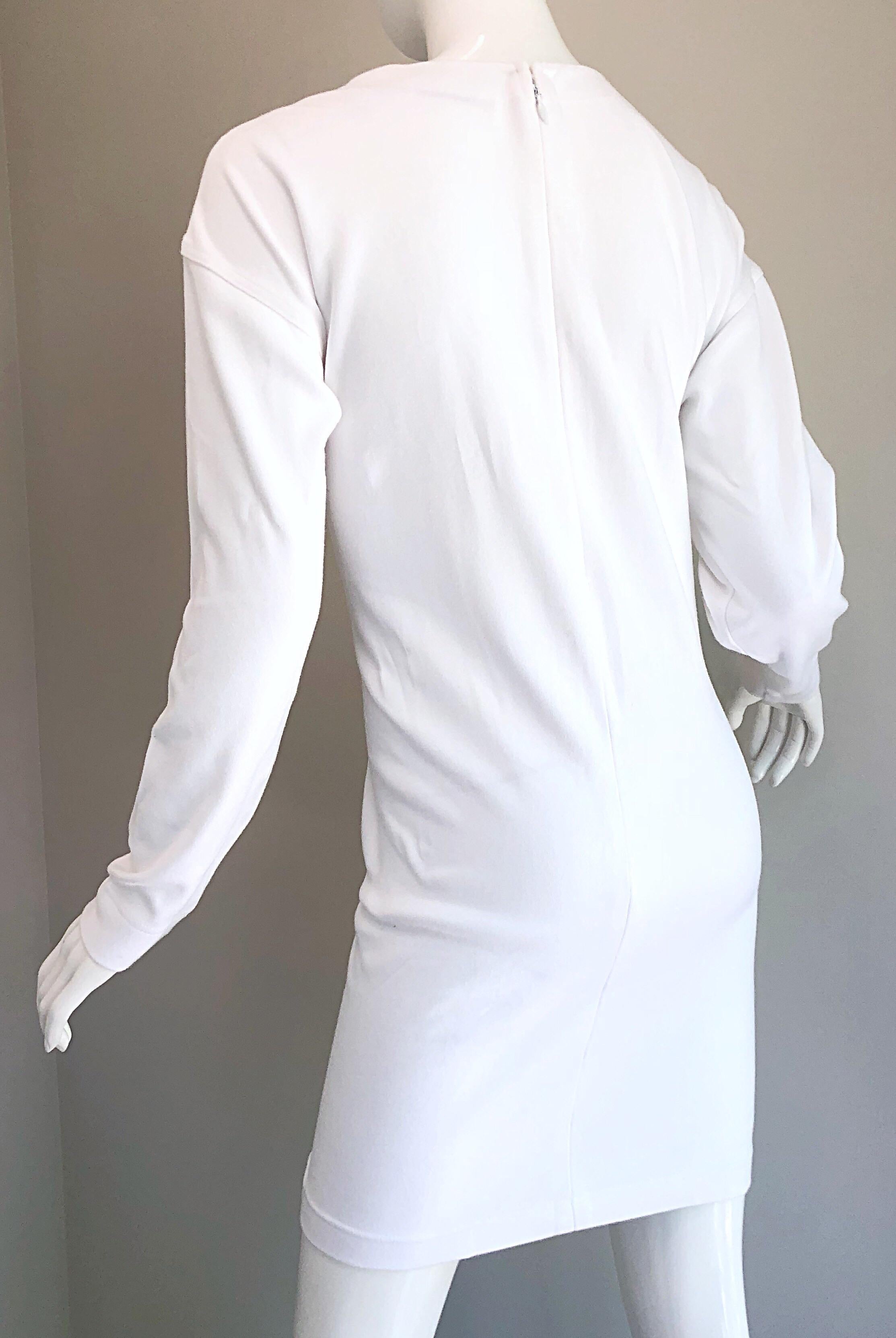 1990s Bill Blass Logo Mania White + Gold Vintage 90s Sweatshirt Dress Medium For Sale 6