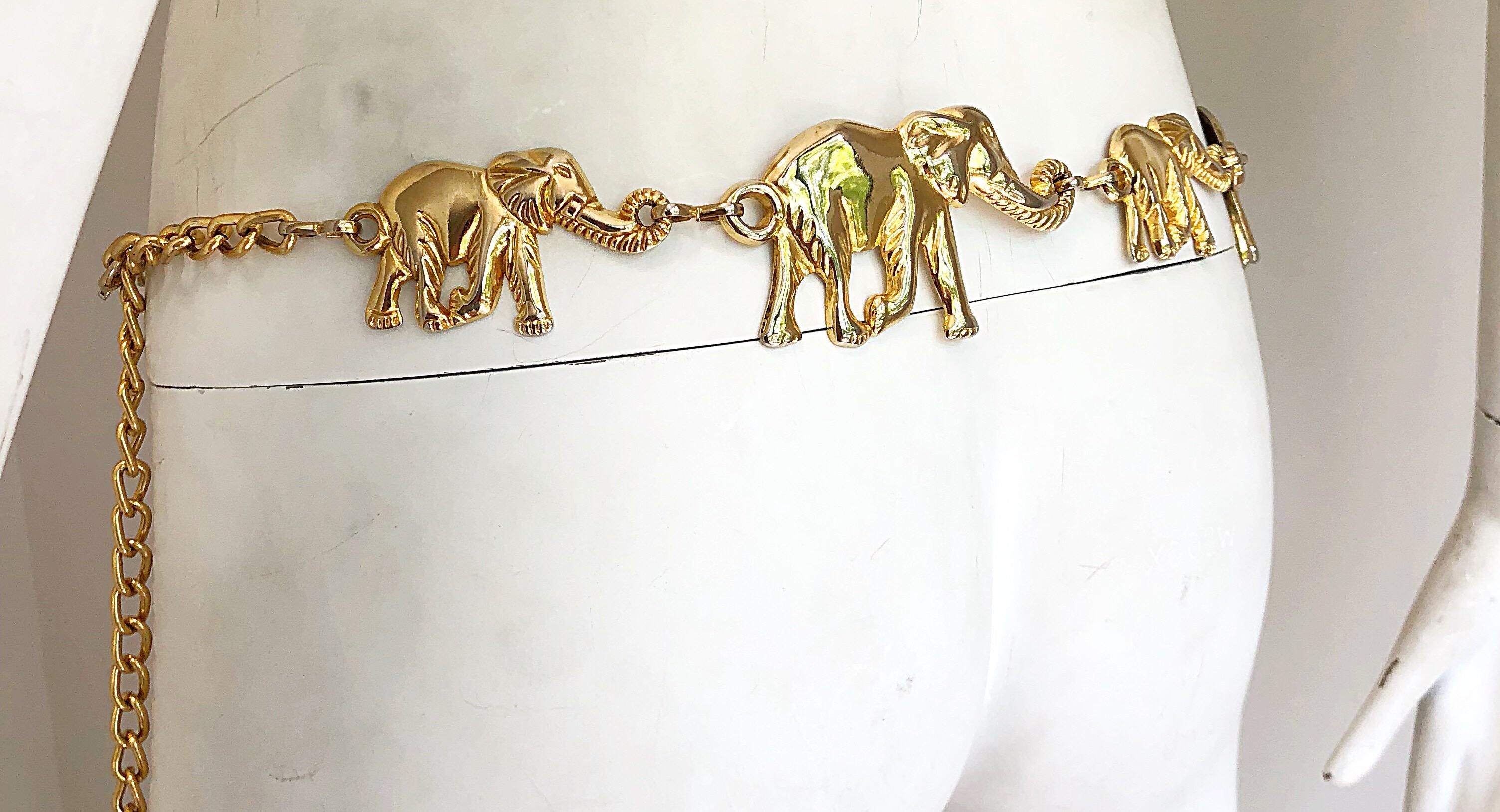 Amazing 1990s Gold Metal Elephant Novelty Vintage 90s Chain Bold Belt / Neclace In Excellent Condition For Sale In San Diego, CA